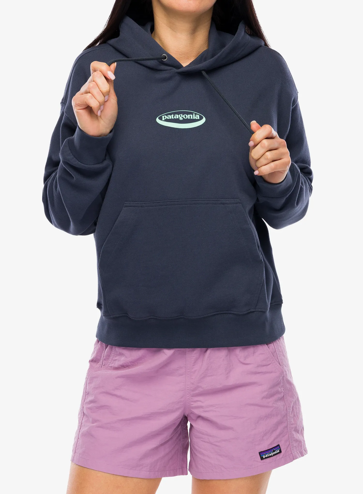 Dámská mikina s kapucí Patagonia 95 Oval Logo Daily Hoody - smolder blue: moon tripper