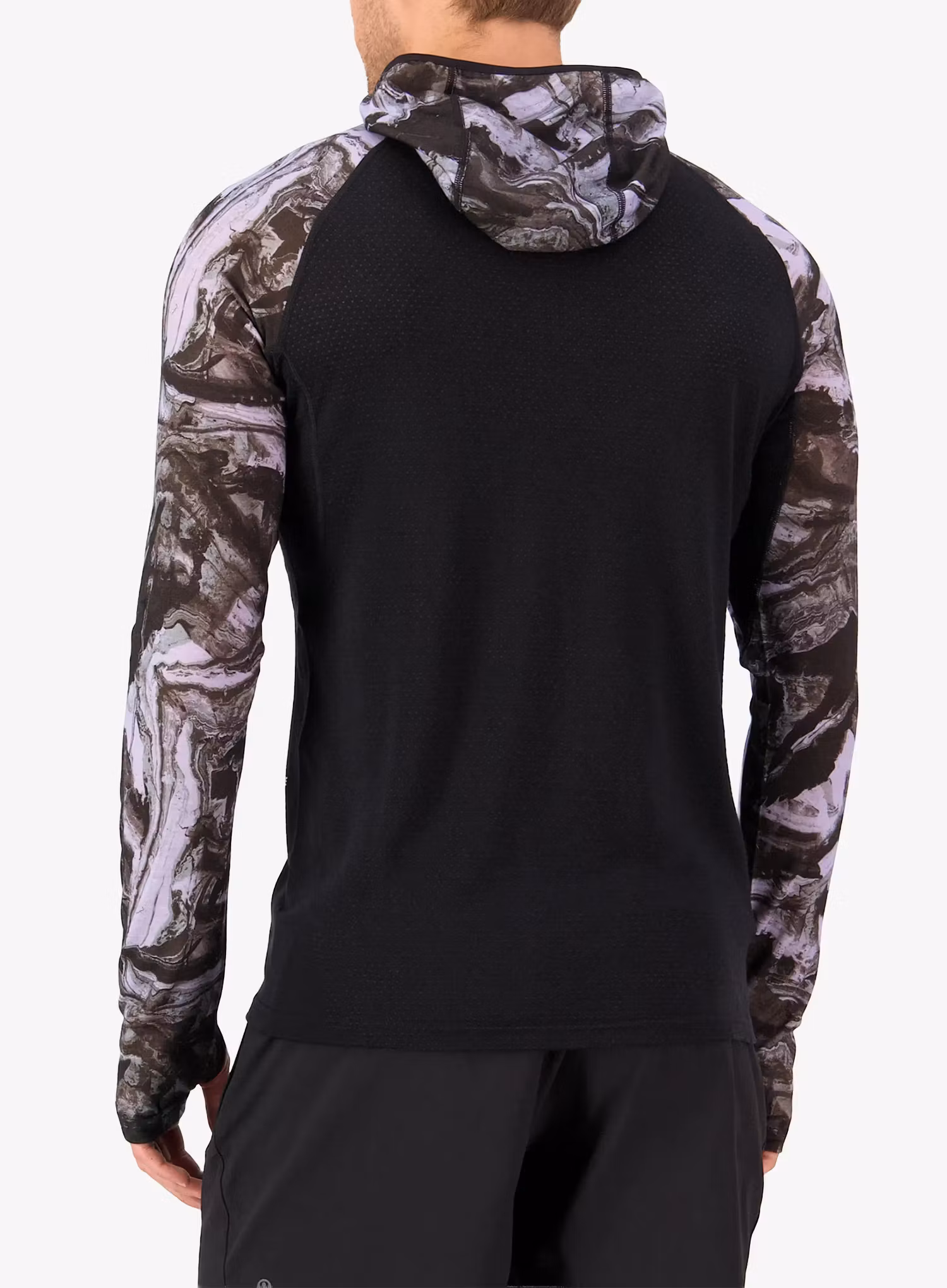 Mikina s kapucí Mons Royale Temple Merino Long Sleeve Hood - rock camo/black