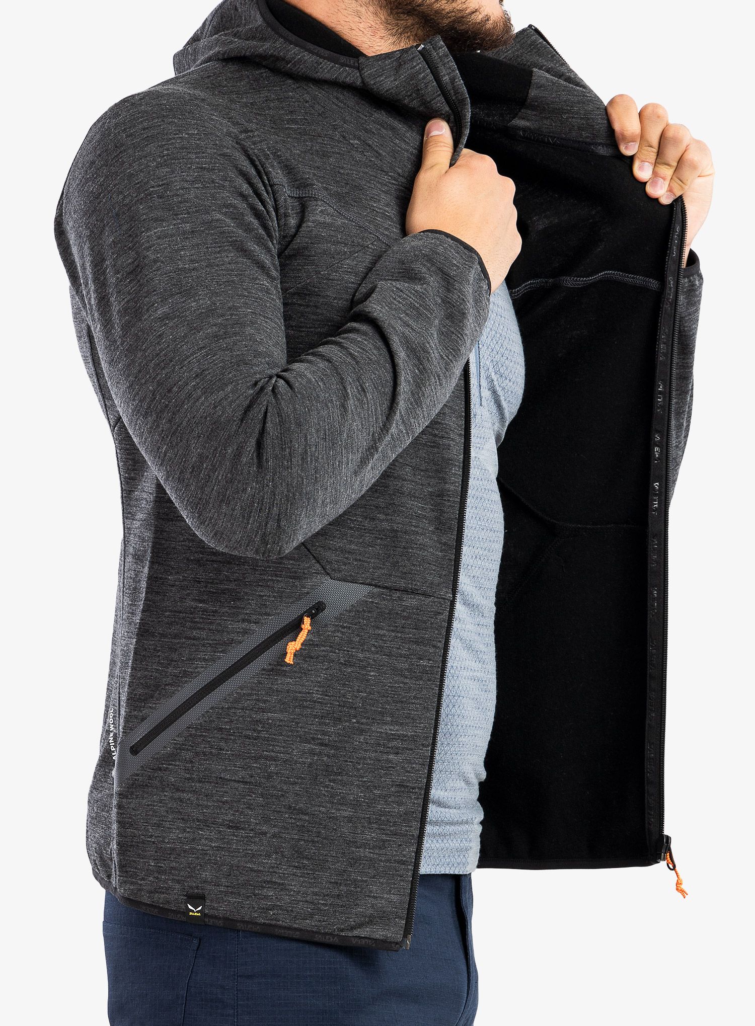 Mikina na zip Salewa Nuvolao Alpine Wool Jacket - black out