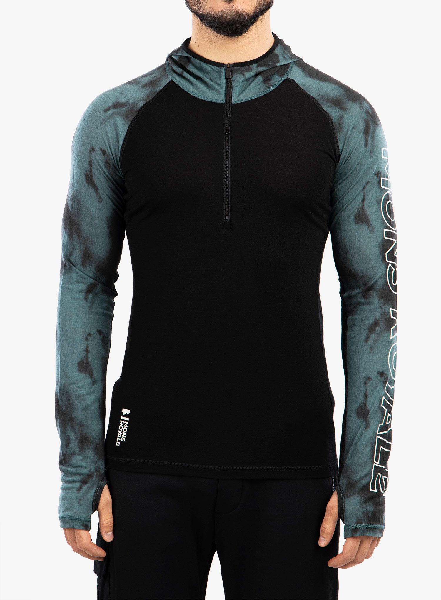 Termoaktivní mikina Mons Royale Temple Tech Hood - sage tie dye/black