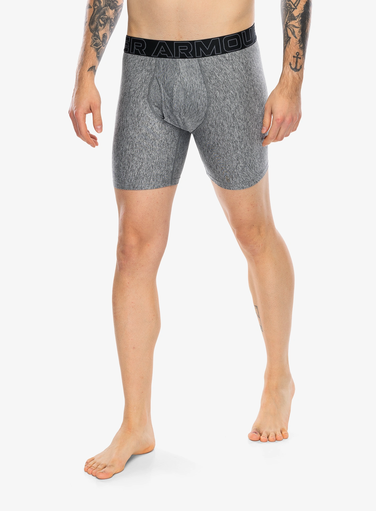 Funkční boxerky Under Armour Performance Tech Print 6in 3PK - black/black/castlerock htr