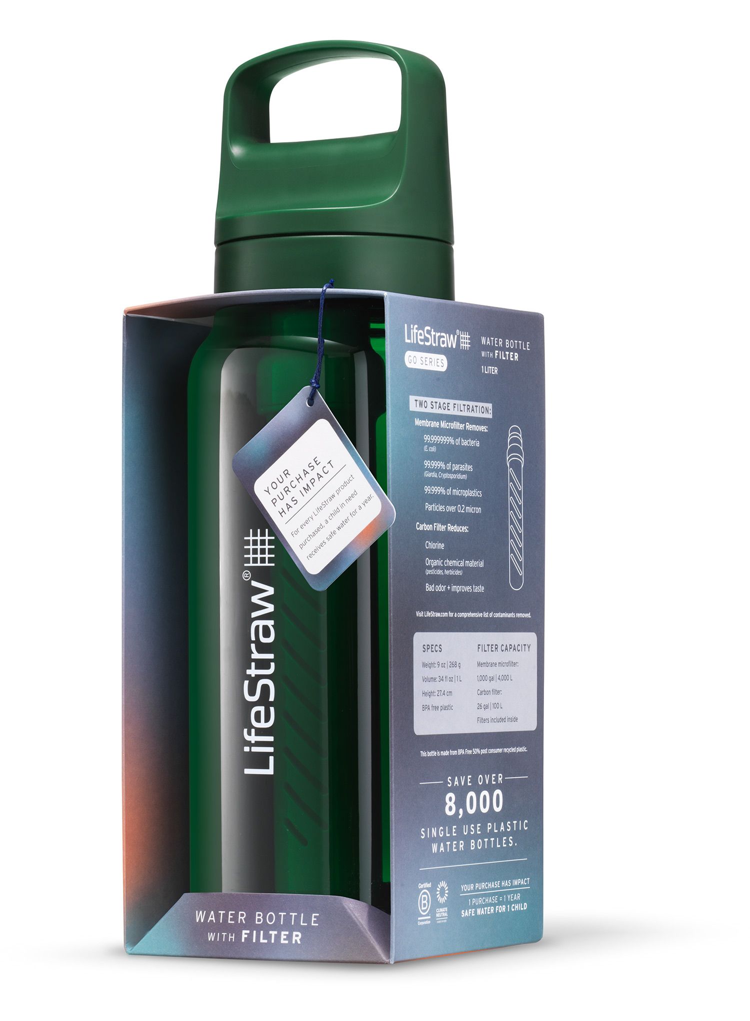 Láhev s filtrem Lifestraw Go 2.0 Water Filter 1L - terrace green