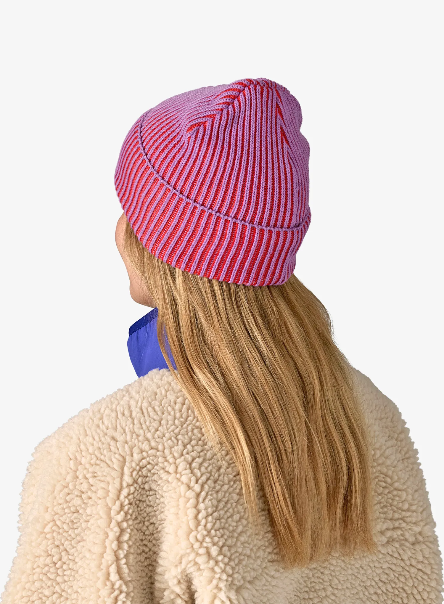 Zimní čepice Patagonia Fishermans Rolled Beanie - contrast stripe/brisk purple