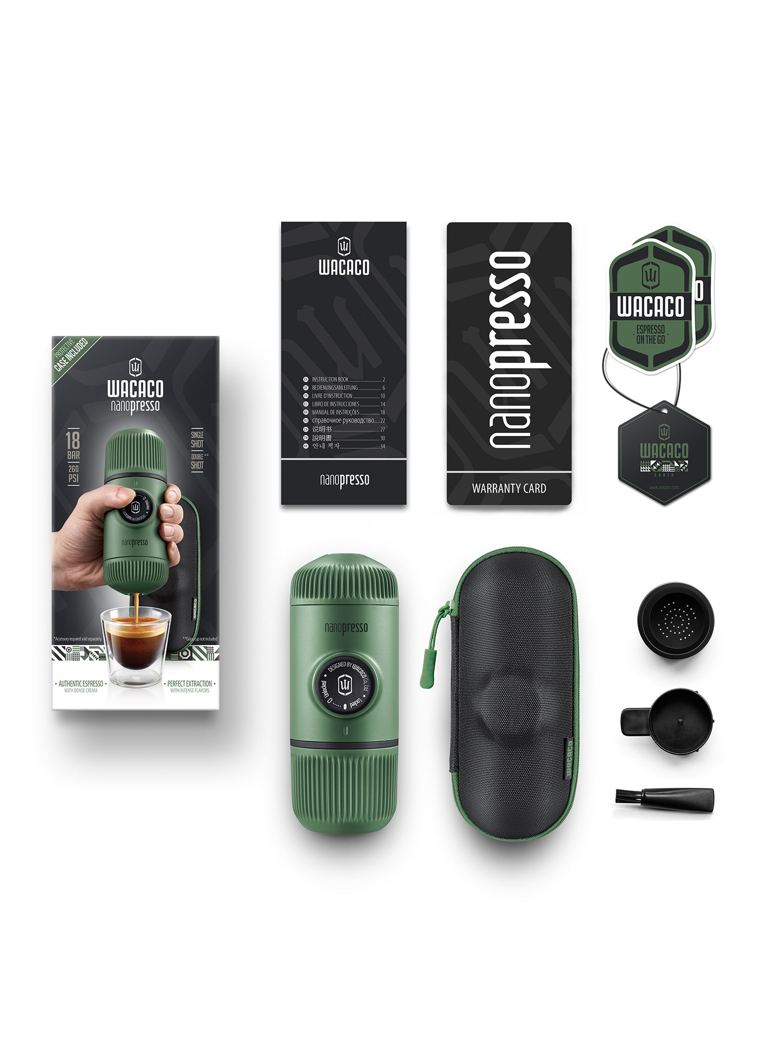 Kávovar Wacaco Nanopresso Elements + pouzdro - moss green