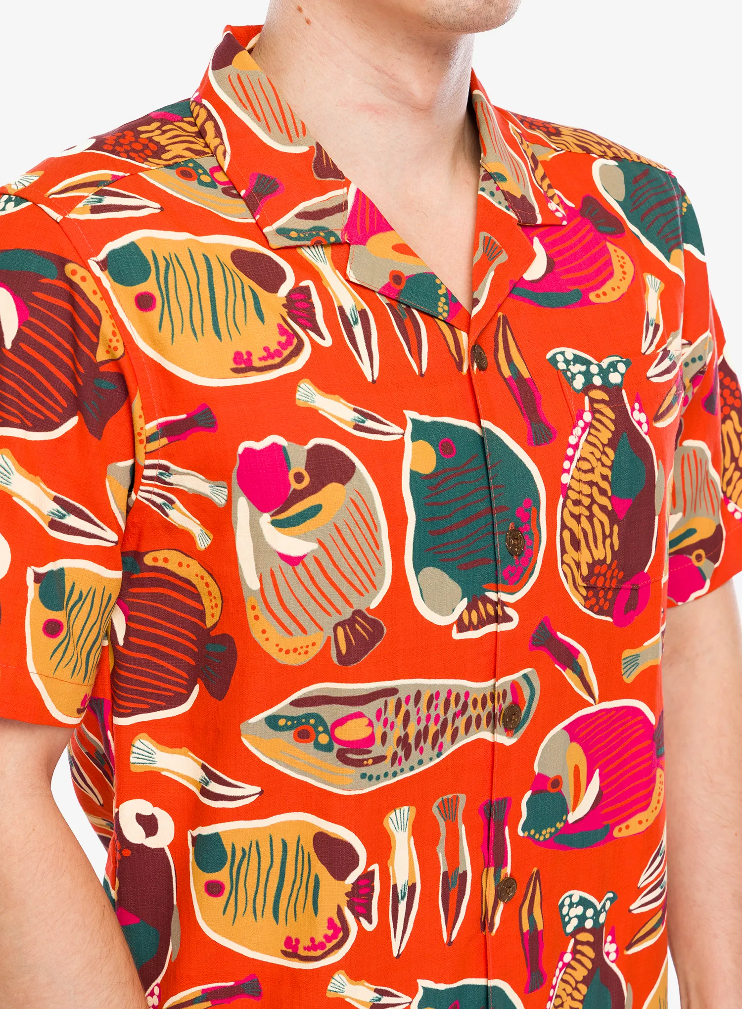 Turistická košile Patagonia Tropical Island Camp Shirt - wrasse/pollinator orange
