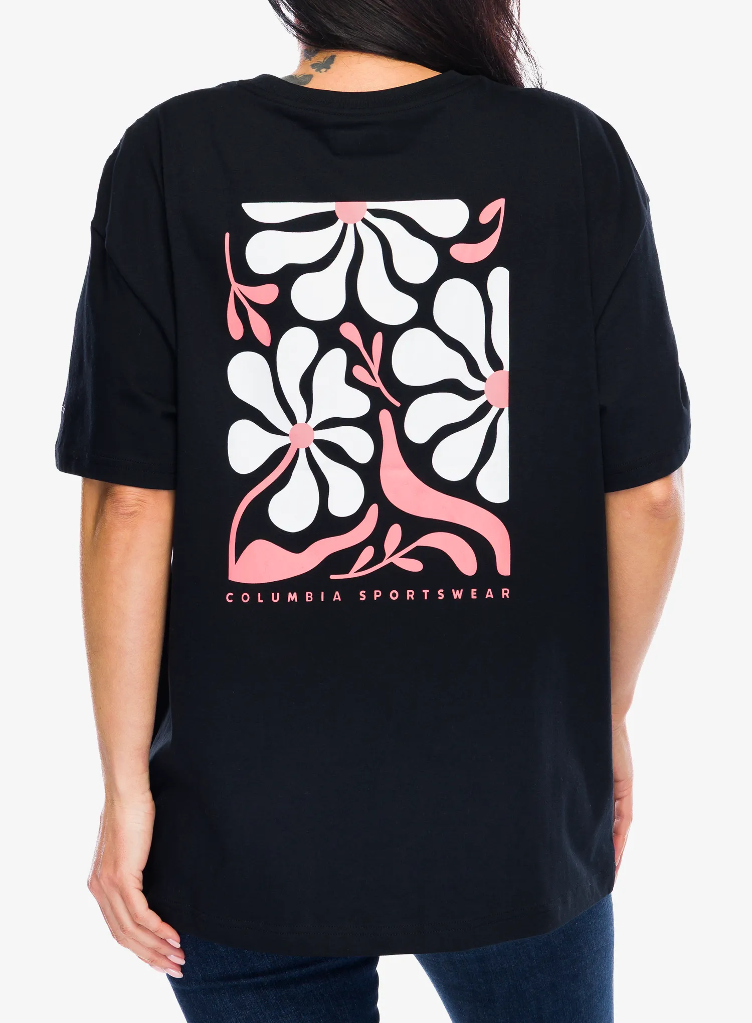 Bavlněné tričko dámské Columbia Rolling Bend Graphic Oversized Tee - black/floral fun