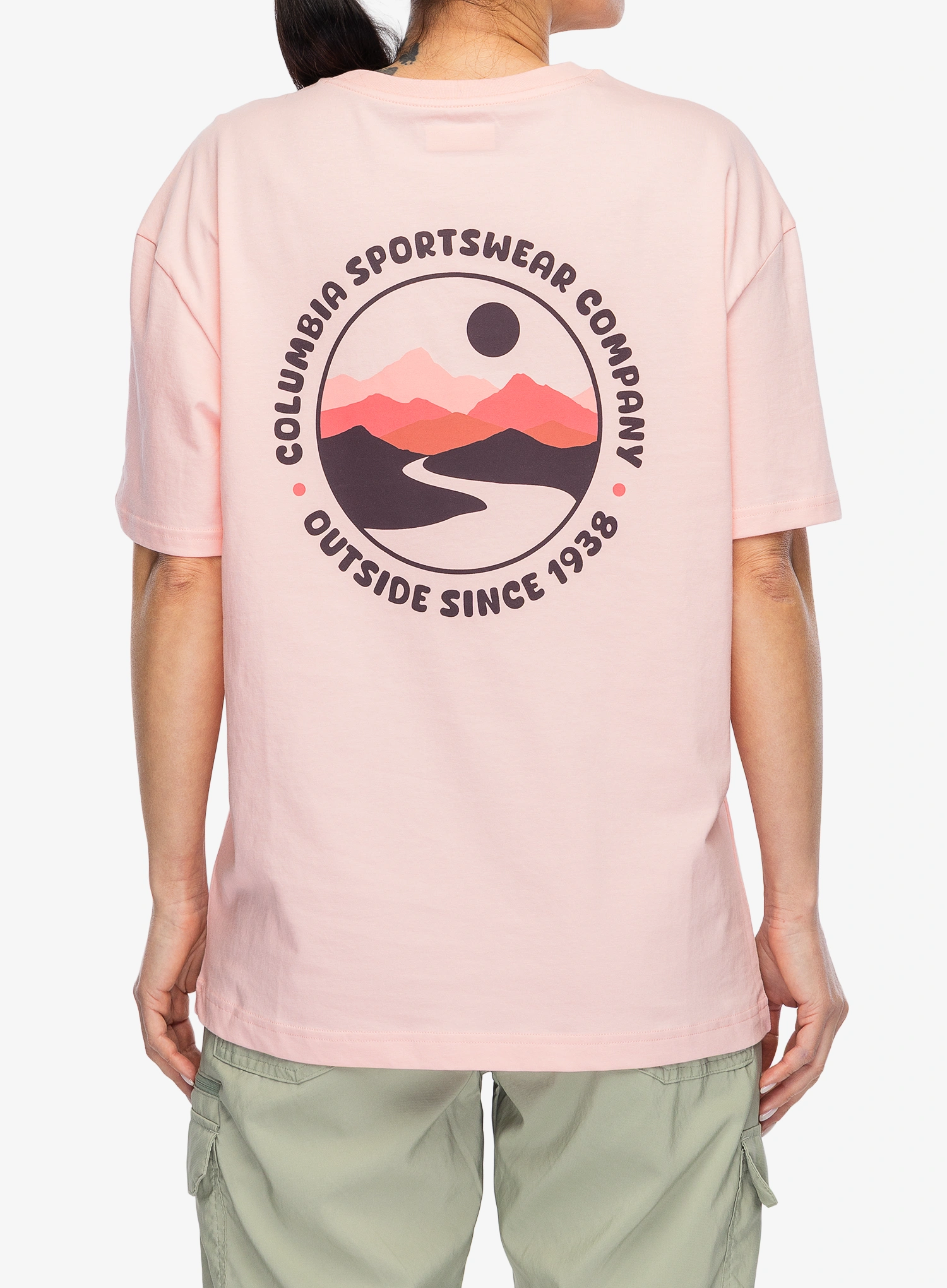 Bavlněné tričko dámské Columbia Rolling Bend Graphic Oversized Tee - pink sand/bubbly scoped view