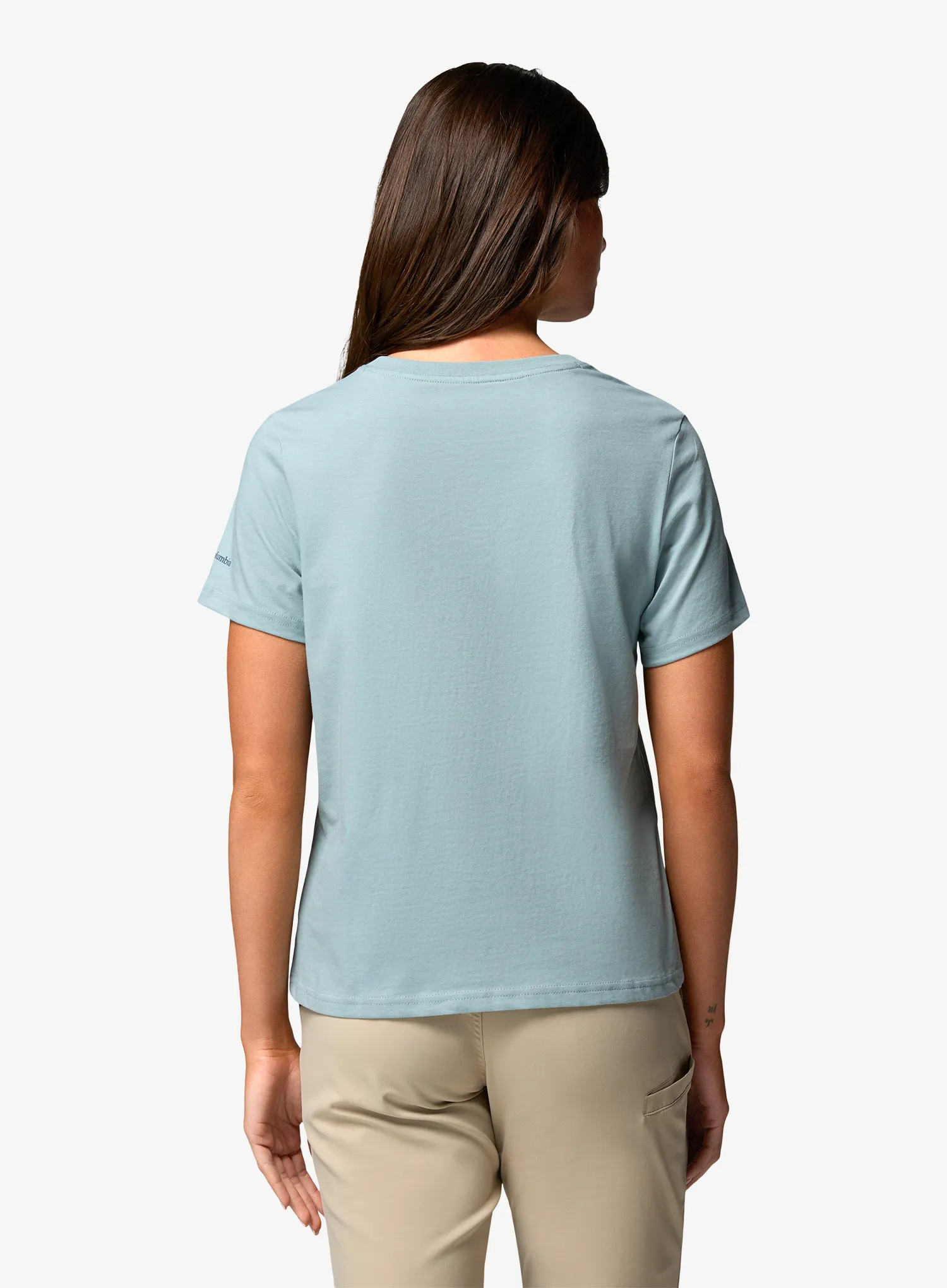 Bavlněné tričko dámské Columbia Rolling Bend Graphic S/S - crushed blue/stacked gem mini
