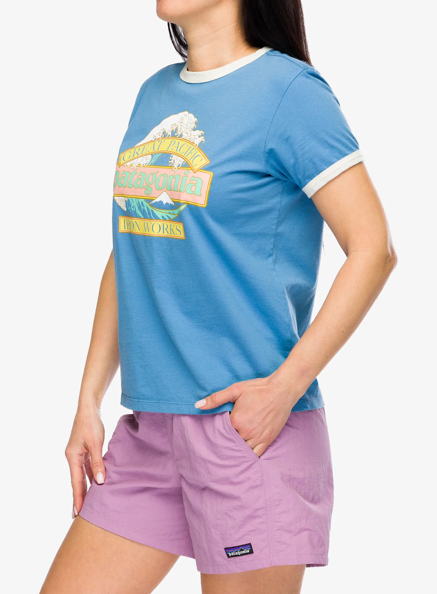 Bavlněné tričko dámské Patagonia Great Waves Ringer Tee - shore blue