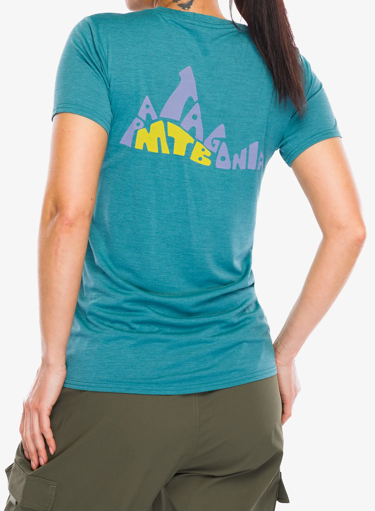 Dámské tričko Patagonia Cap Cool Daily Graphic Shirt Lands - berm logo/wetland blue