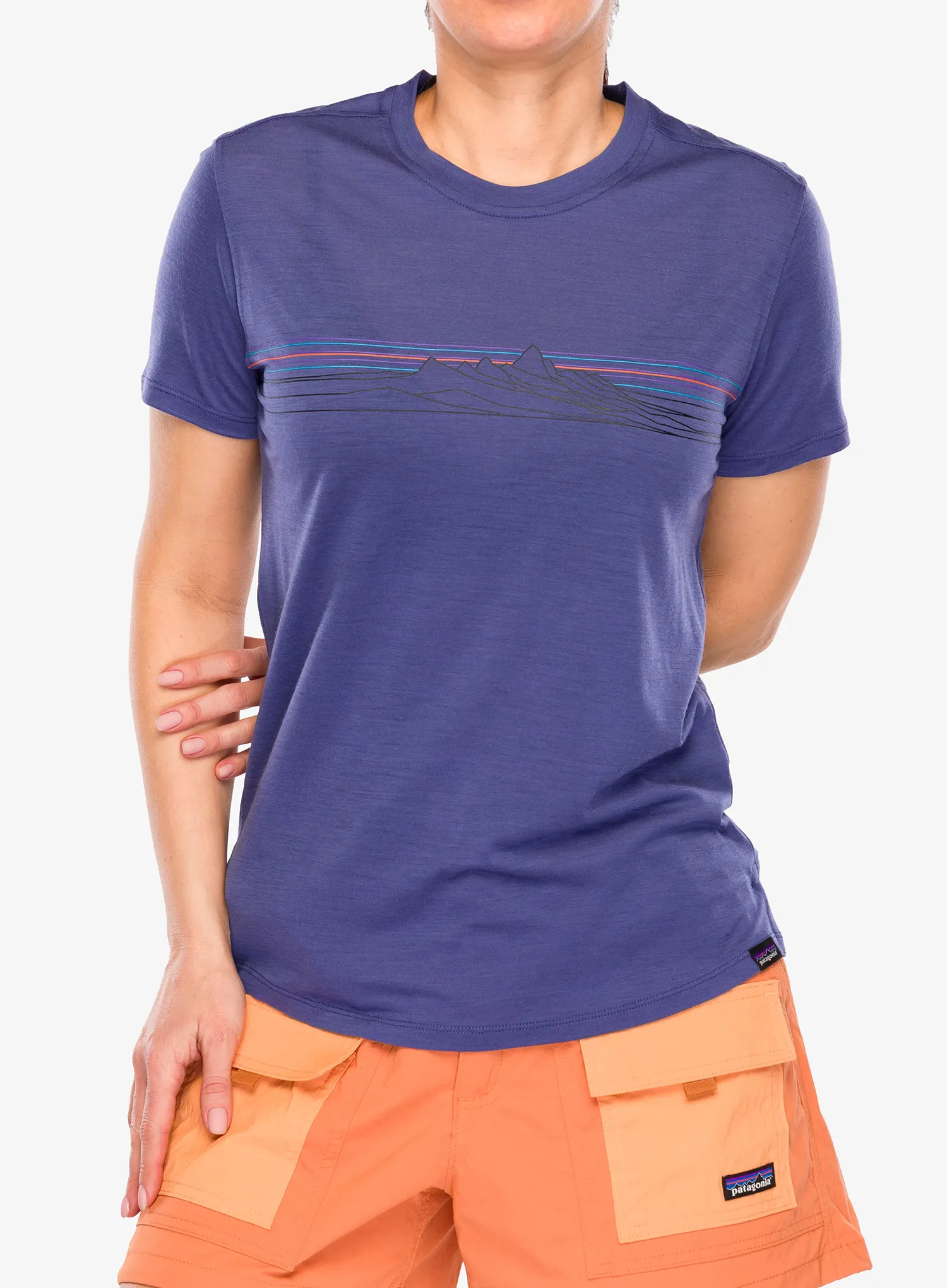 Dámské tričko Patagonia Cap Cool Merino Graphic Shirt - strata stripe/solstice purple