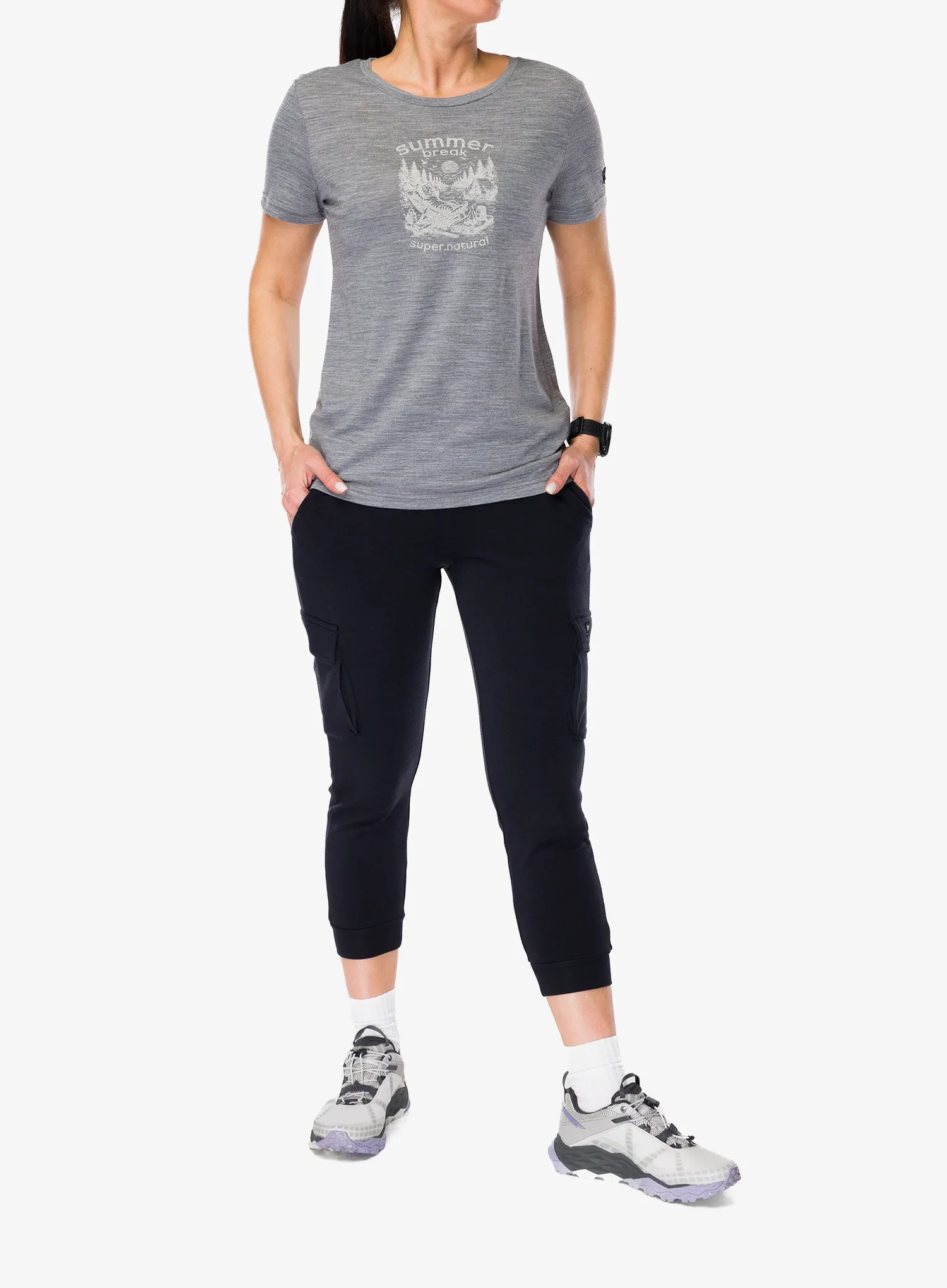 Dámské tričko Super.natural Summer Break Tee - cashmere grey mel/wht stone