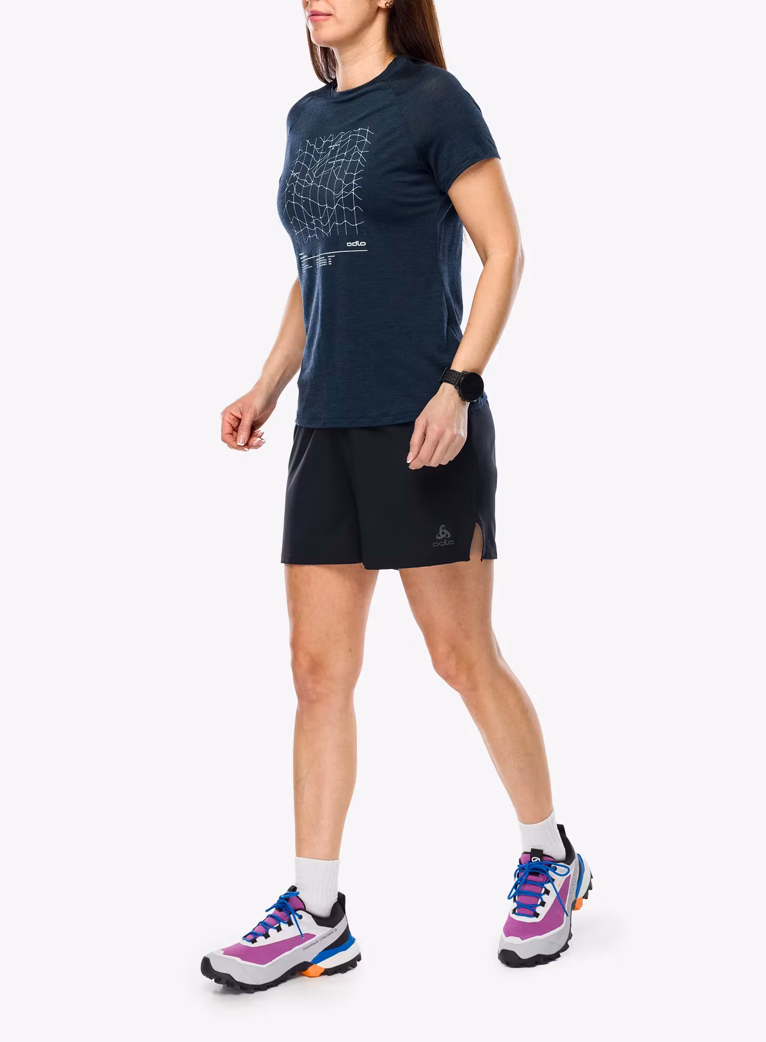 Merino triko dámské Odlo Merino Tencel Hyper Map Crew Neck S/S - dark sapphire melange