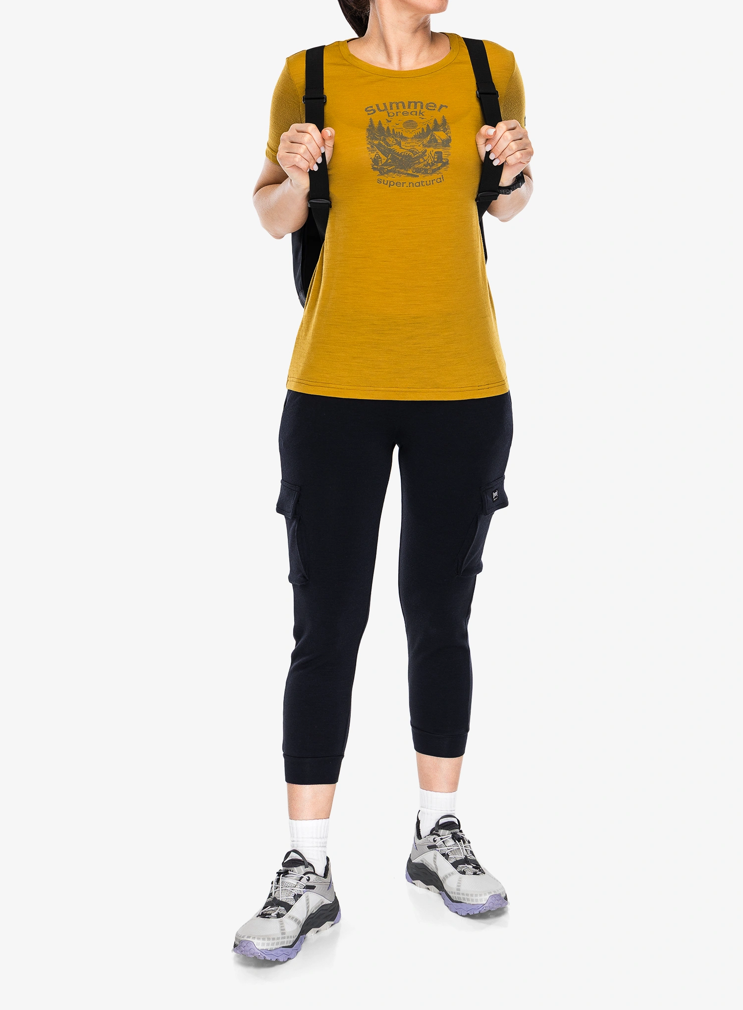 Merino triko dámské Super.natural Summer Break Tee - dried tobacco/c.mere grey mel