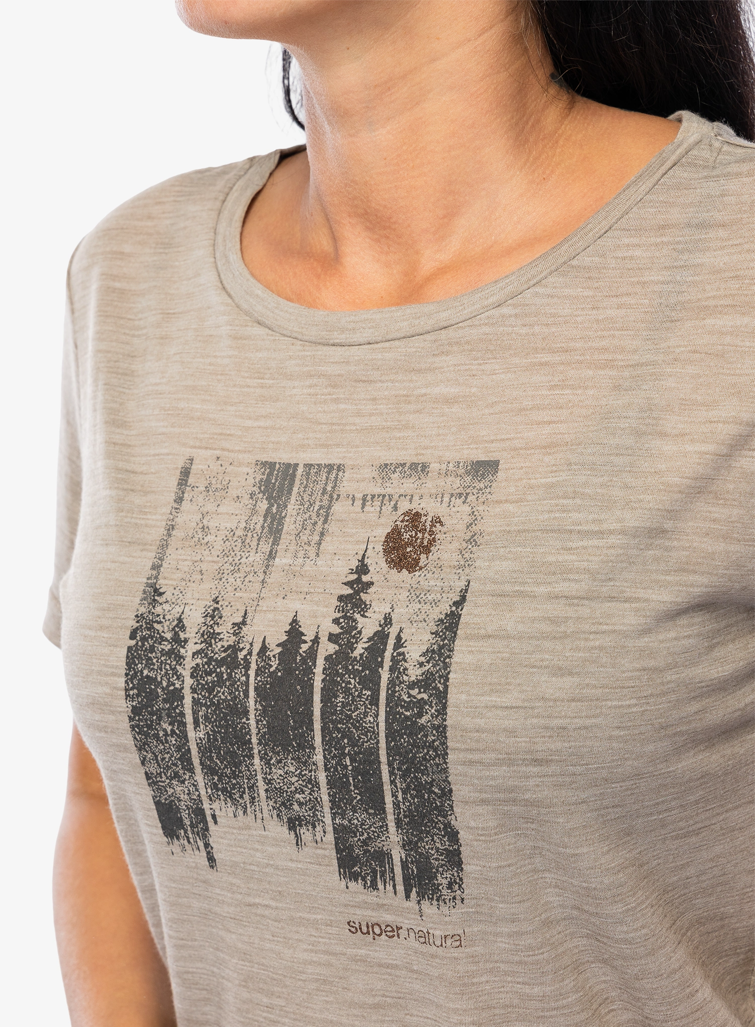 Merino triko dámské Super.natural Wonder Wald Tee - vintage khaki melange/various