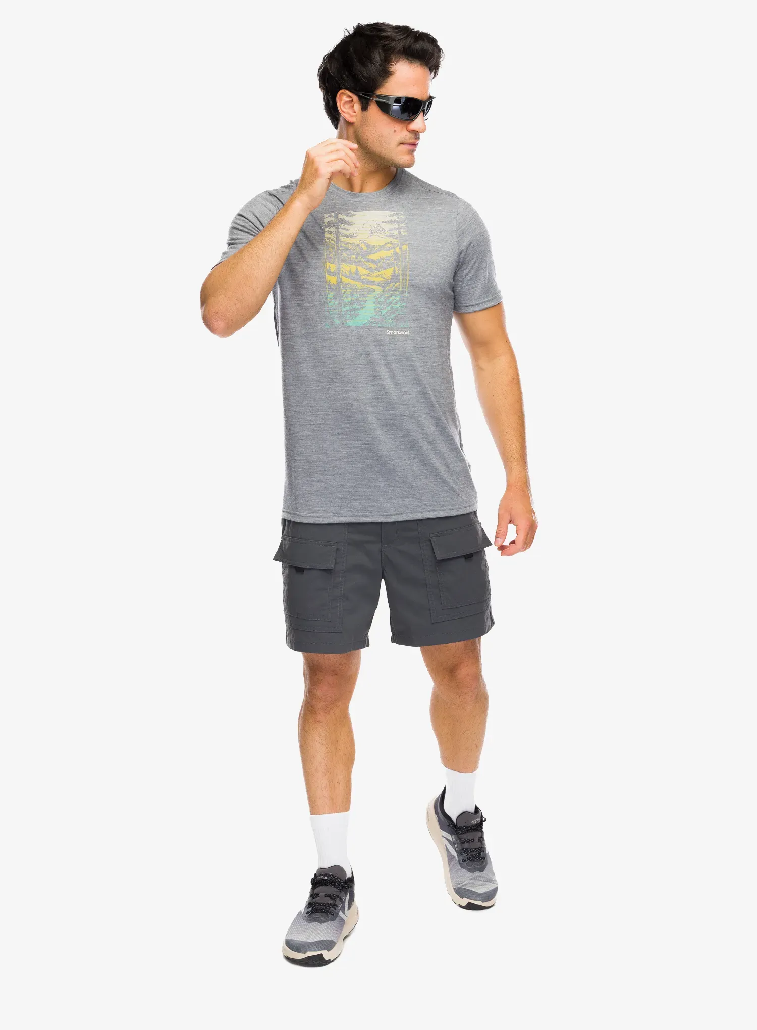 Merino triko Smartwool Winding Trail Active Short Sleeve Graphic Tee - light gray heather