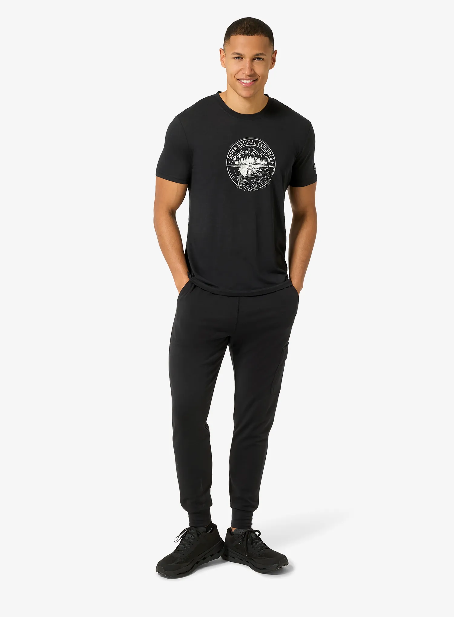 Merino triko Super.natural Exploring Tee - jet black/feather grey