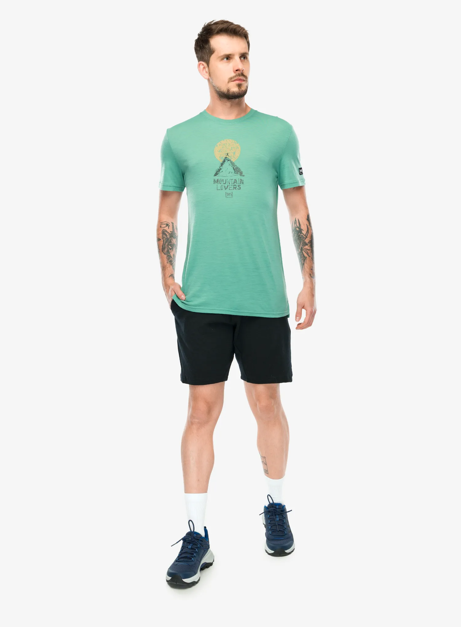 Merino triko Super.natural No Map Tee - lagoon green/various