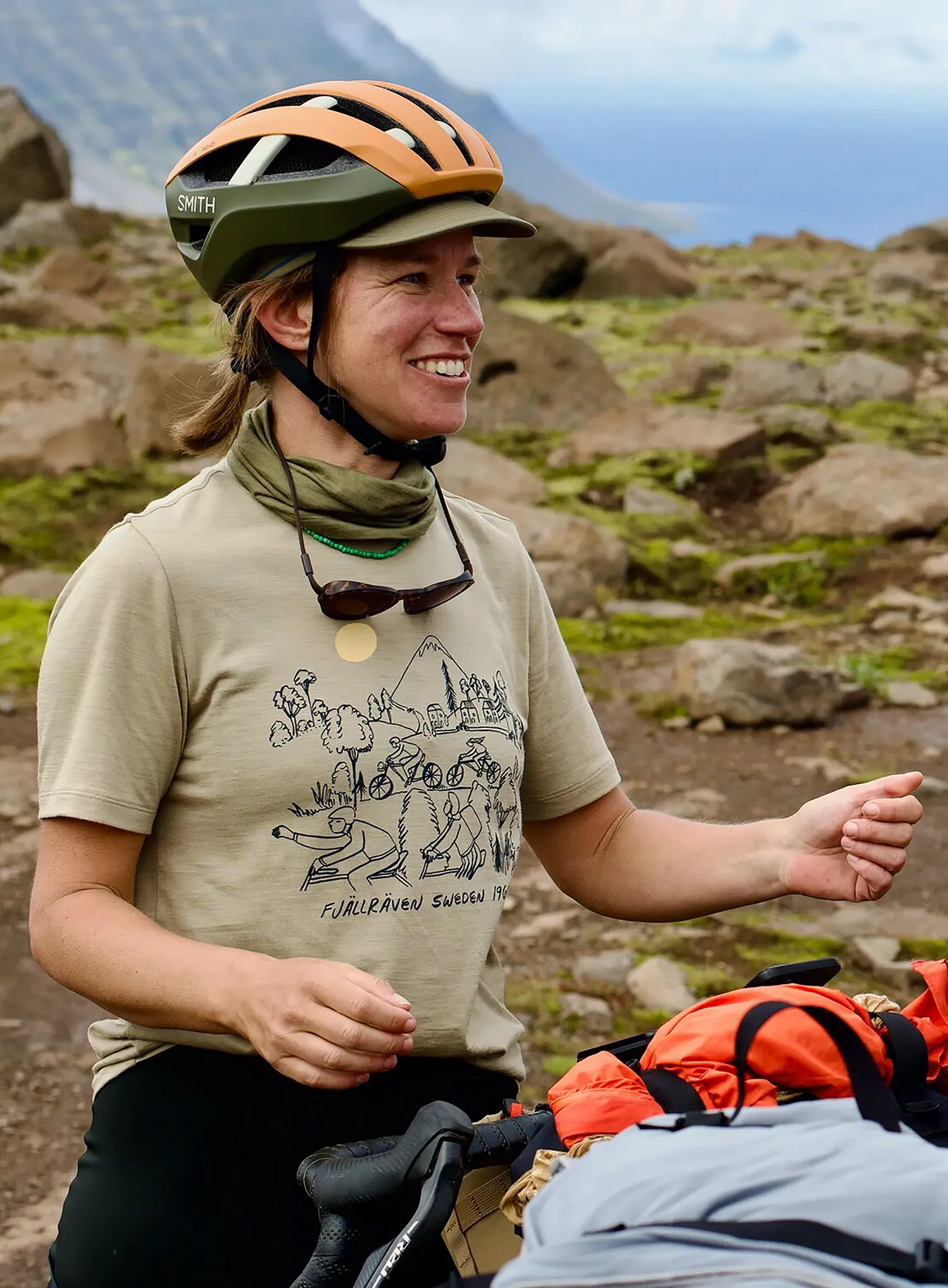 Dámské cyklistické triko Fjallraven Hoja Lugnt Wool T-shirt - fossil