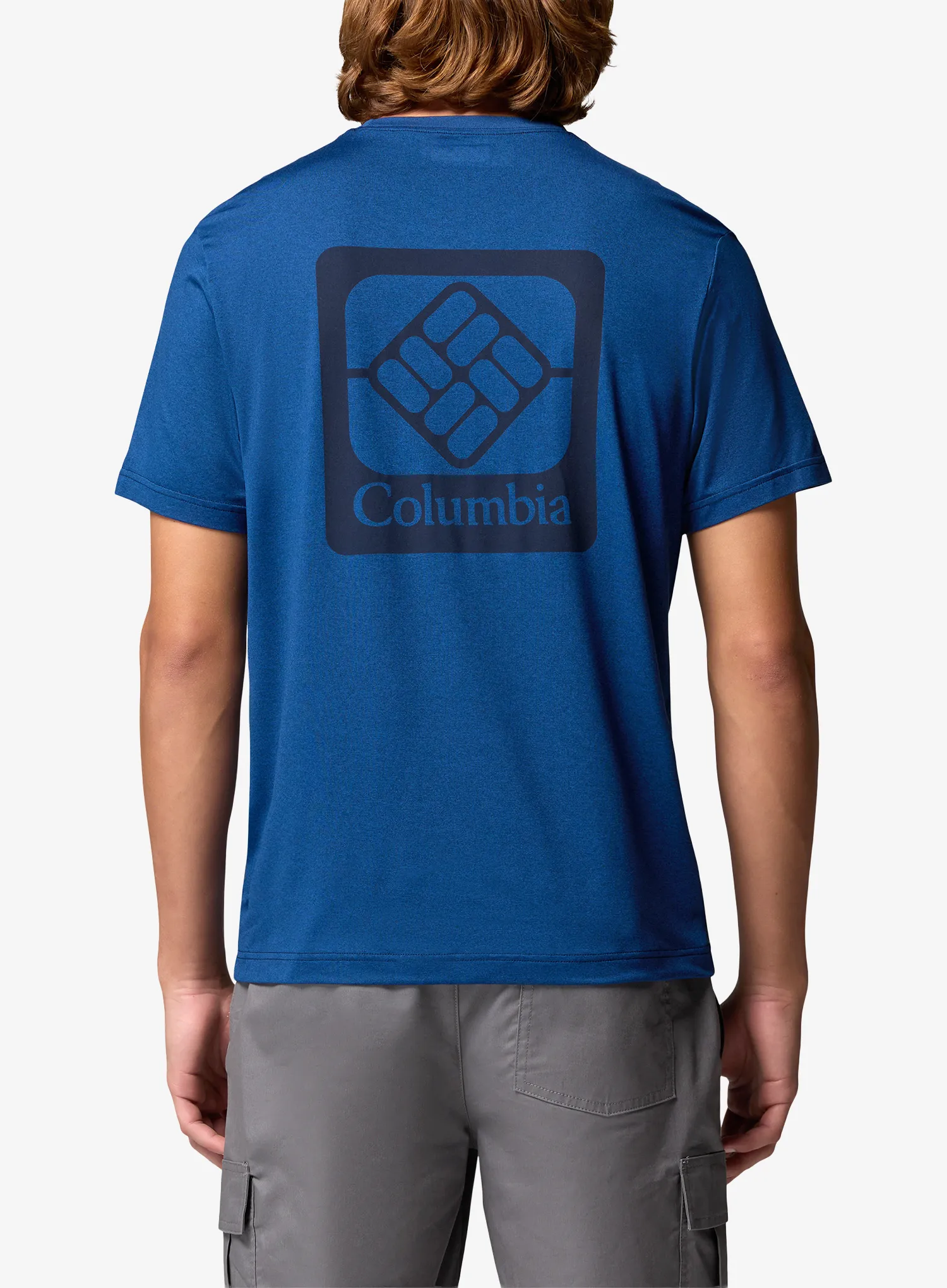Rychleschnoucí triko Columbia Parsons Point S/S Back Graphic Tee - m.blue heather/a.gem badge
