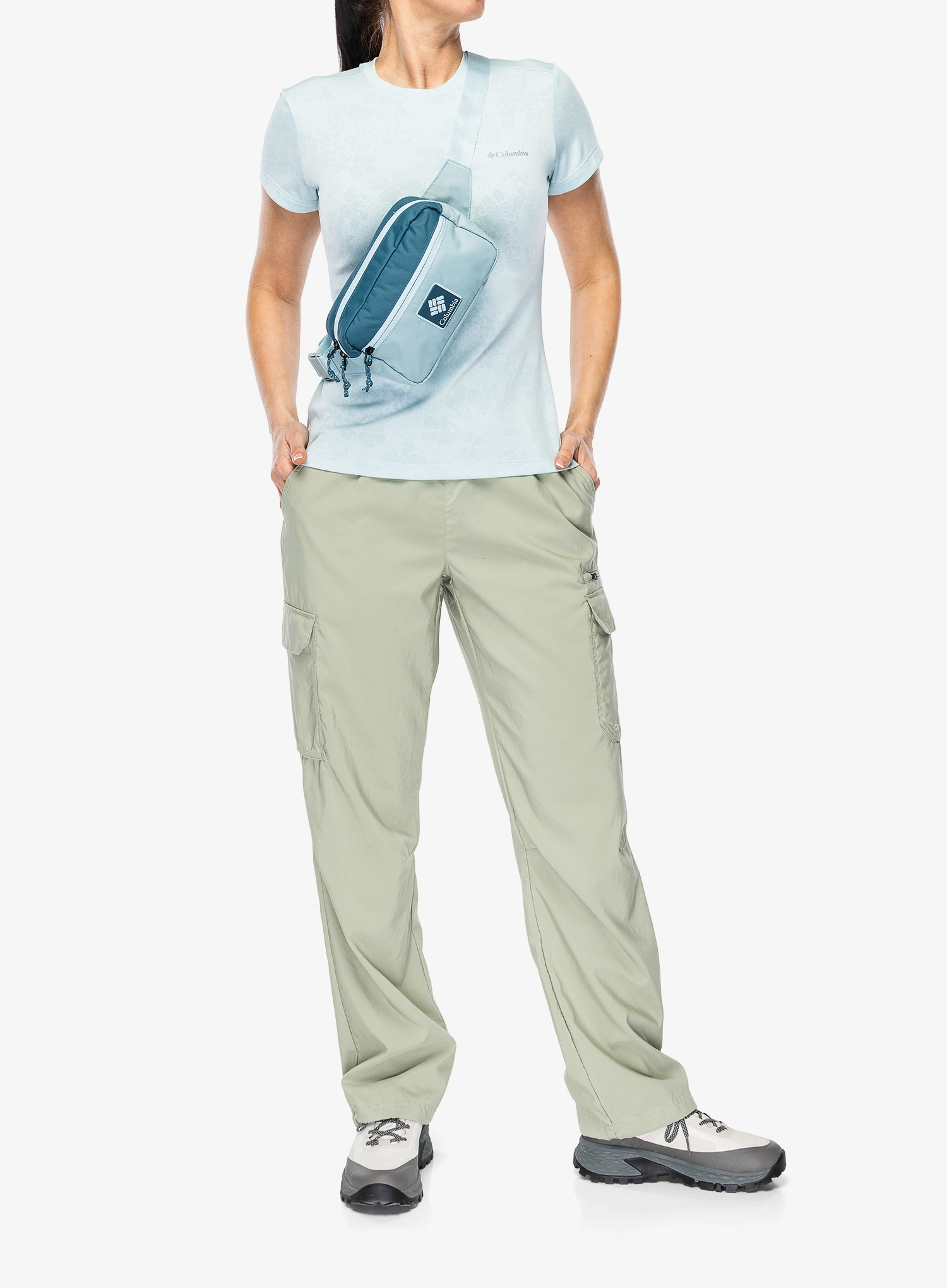 Dámské rychleschnoucí triko Columbia Bluebird Canyon II S/S Crew - marine light/florage jacquard