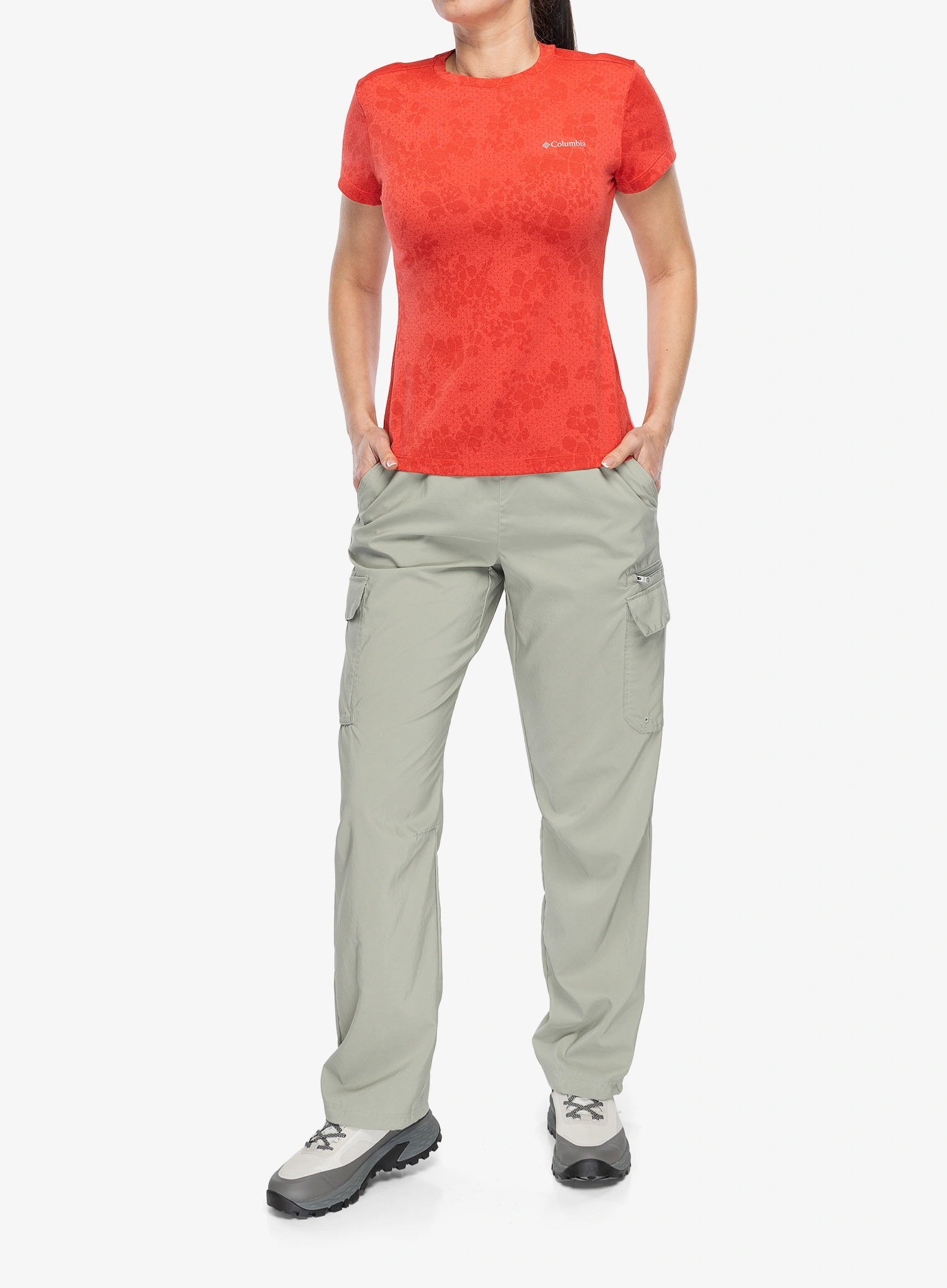Dámské rychleschnoucí triko Columbia Bluebird Canyon II S/S Crew - poppy red/florage jacquard