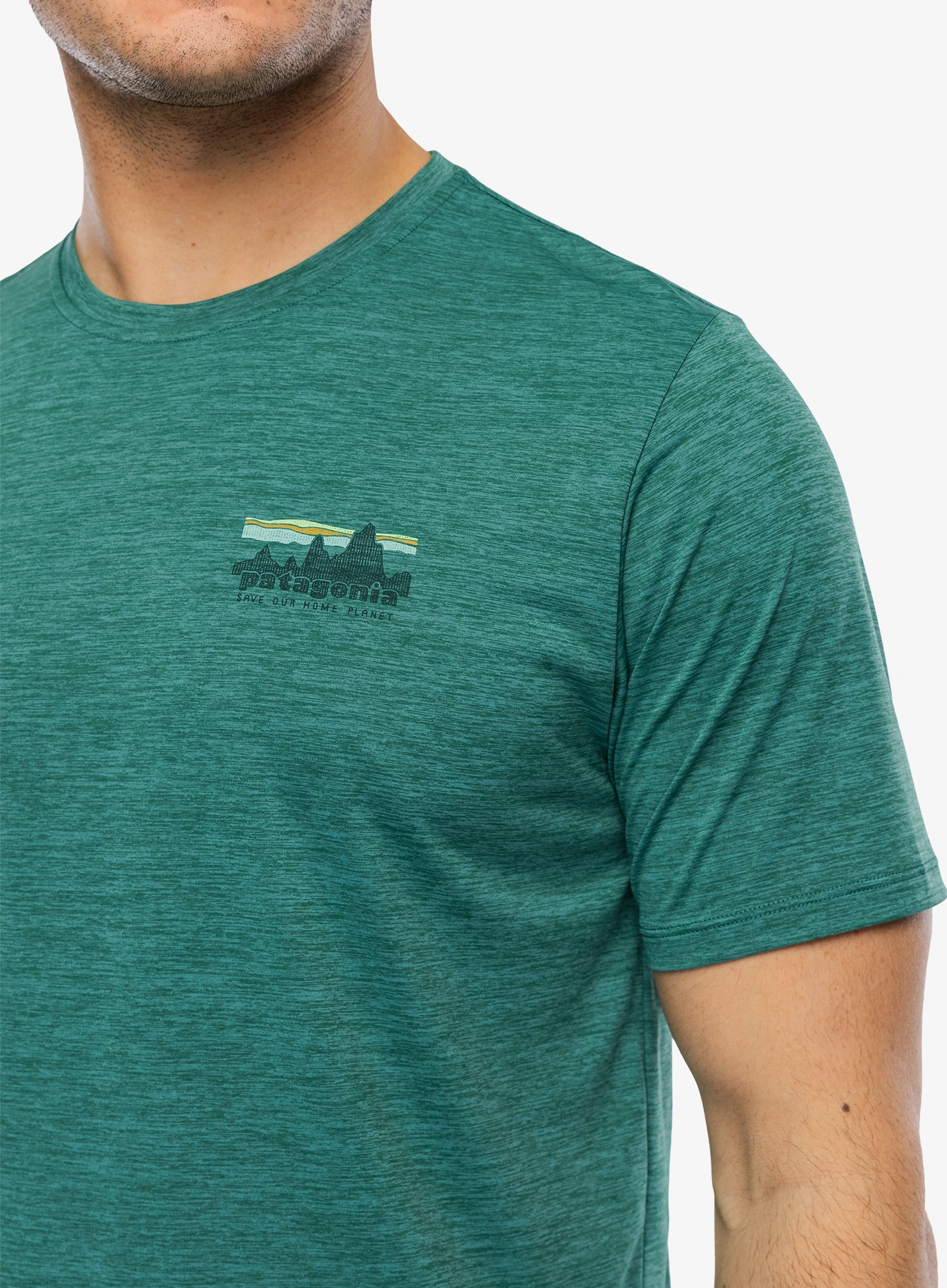 Rychleschnoucí triko Patagonia Cap Cool Daily Shirt 73 Skyline - gem green/light green x-dye