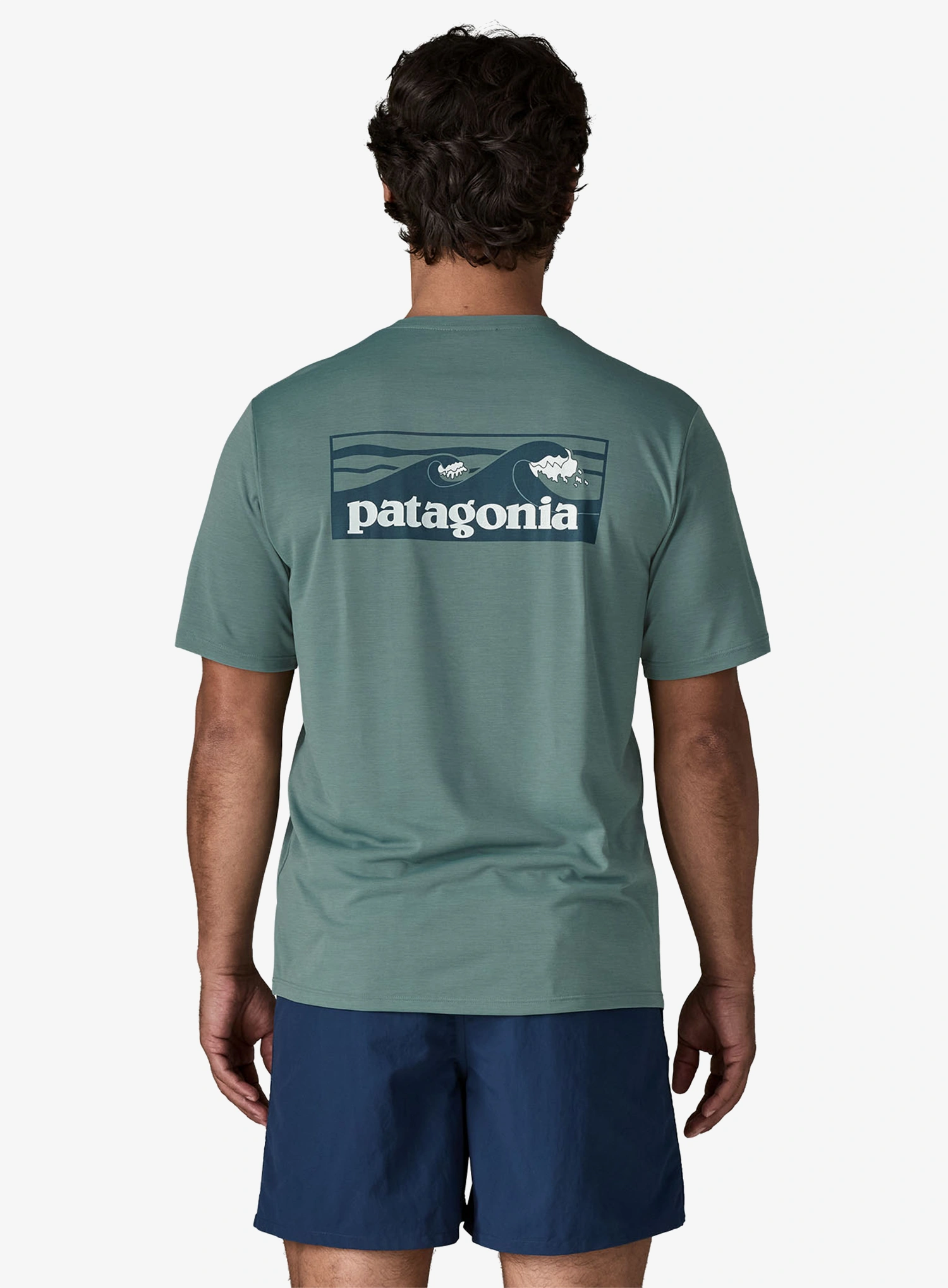 Rychleschnoucí triko Patagonia Cap Cool Daily Shirt Boardshort Logo - blue sage/l.blue sage x-dye