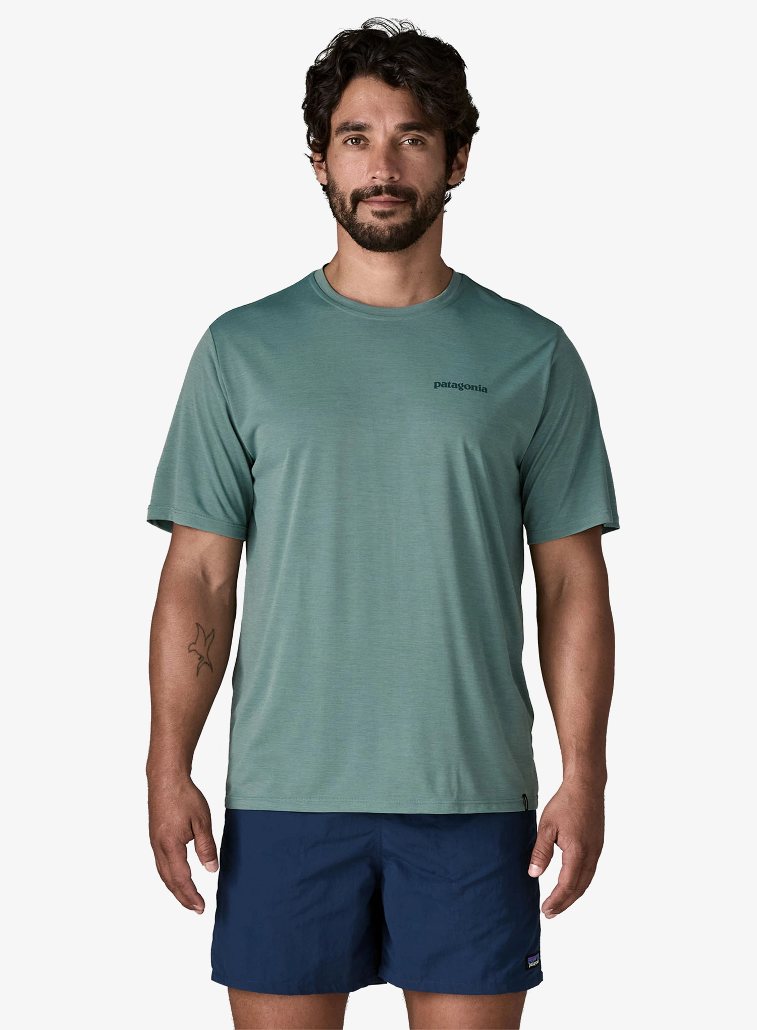Rychleschnoucí triko Patagonia Cap Cool Daily Shirt Boardshort Logo - blue sage/l.blue sage x-dye