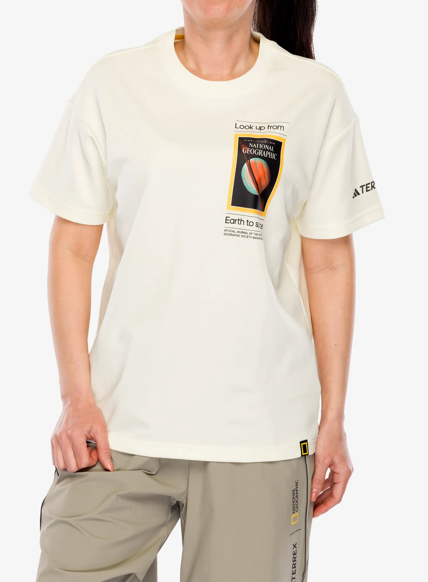 Tričko s potiskem adidas TERREX National Geographic UF AEROREADY GFX Tee - ivory