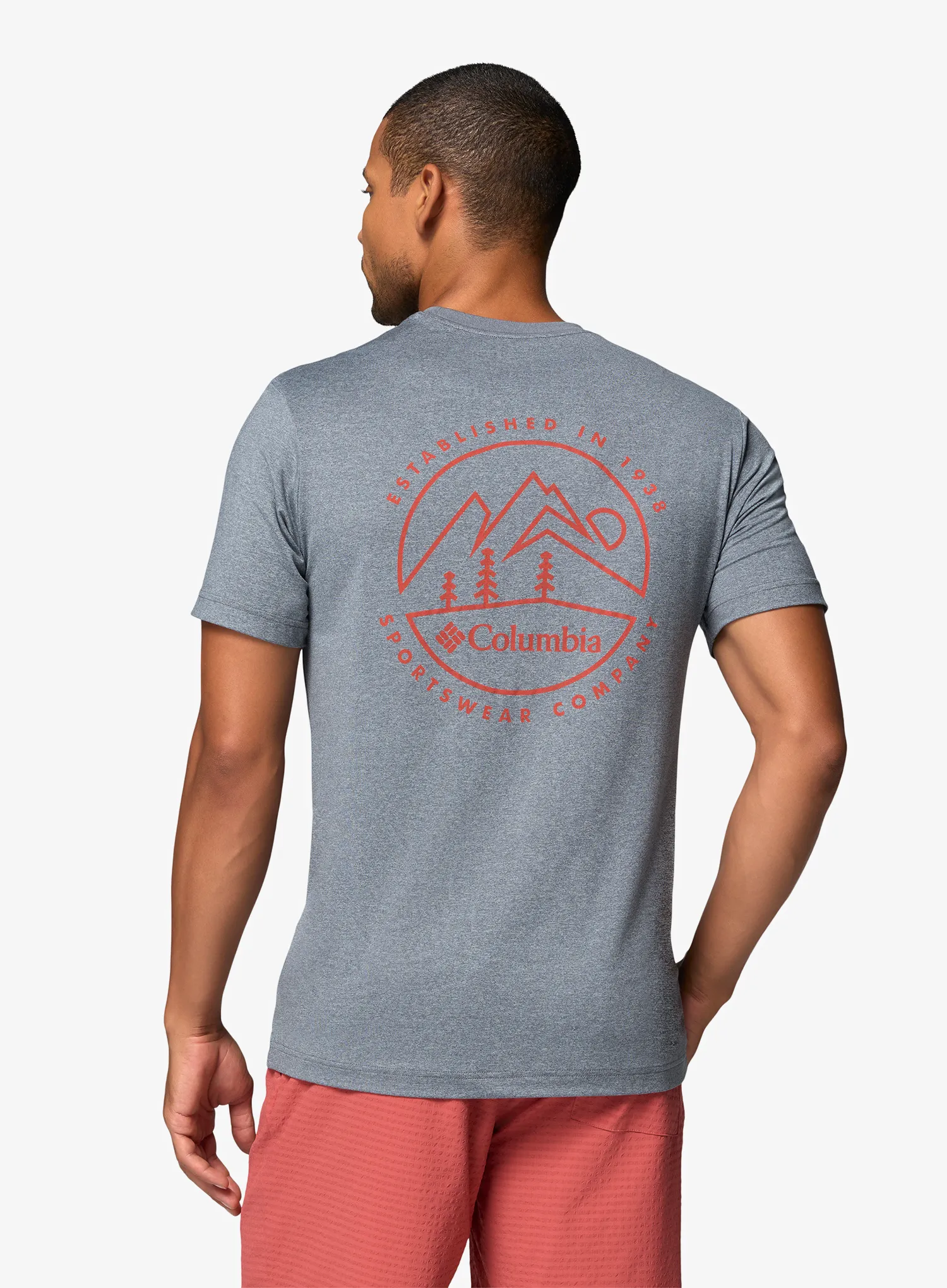 Tričko s potiskem Columbia Parsons Point S/S Back Graphic Tee - city grey heather/linear peaks