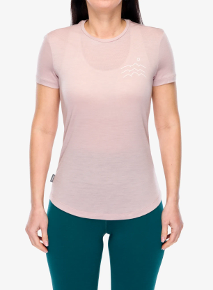 Dámské tričko s potiskem Icebreaker Merino 125 Cool-Lite Sphere SS Tee Across The Peaks - pink quartz