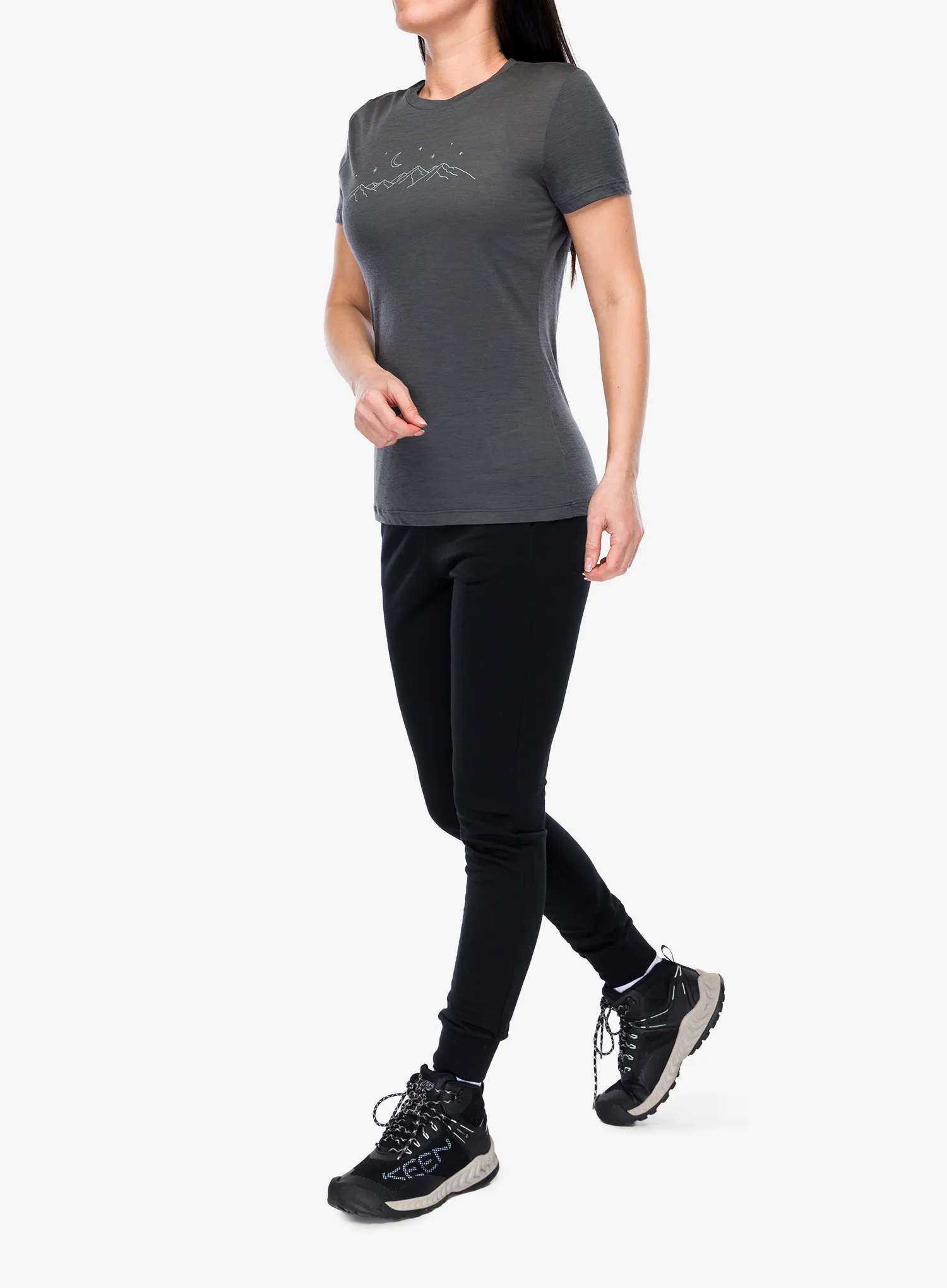 Dámské tričko s potiskem Icebreaker Merino 150 Tech Lite SS Tee Sparkling Stars - obsidian