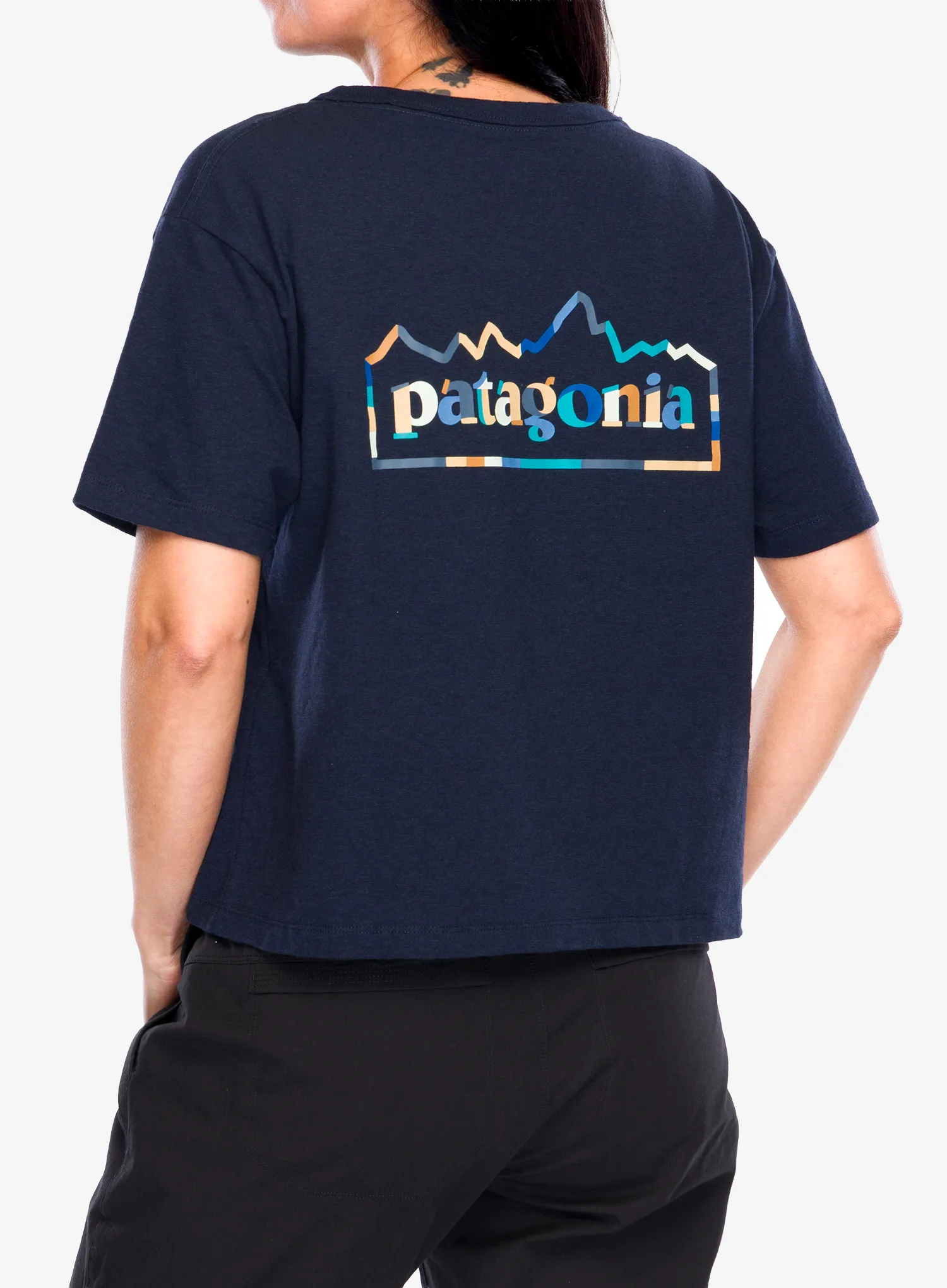 Dámské tričko s potiskem Patagonia Unity Fitz Easy Cut Responsibili-Tee - new navy