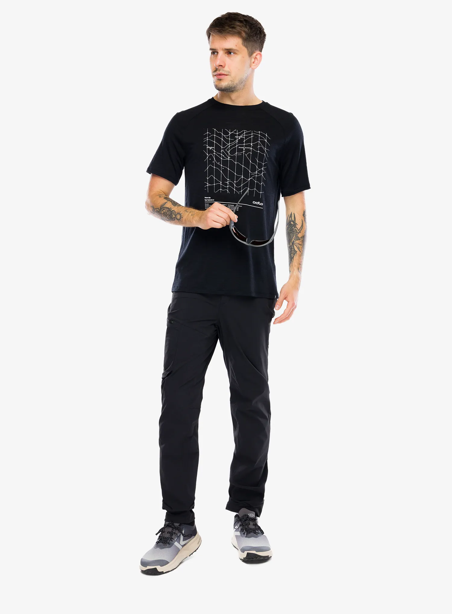 Tričko s potiskem Odlo Merino Tencel Hyper Map Crew Neck S/S - black melange