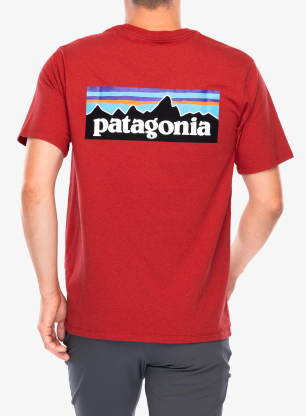Tričko s potiskem Patagonia P-6 Logo Responsibili-Tee - amanita red