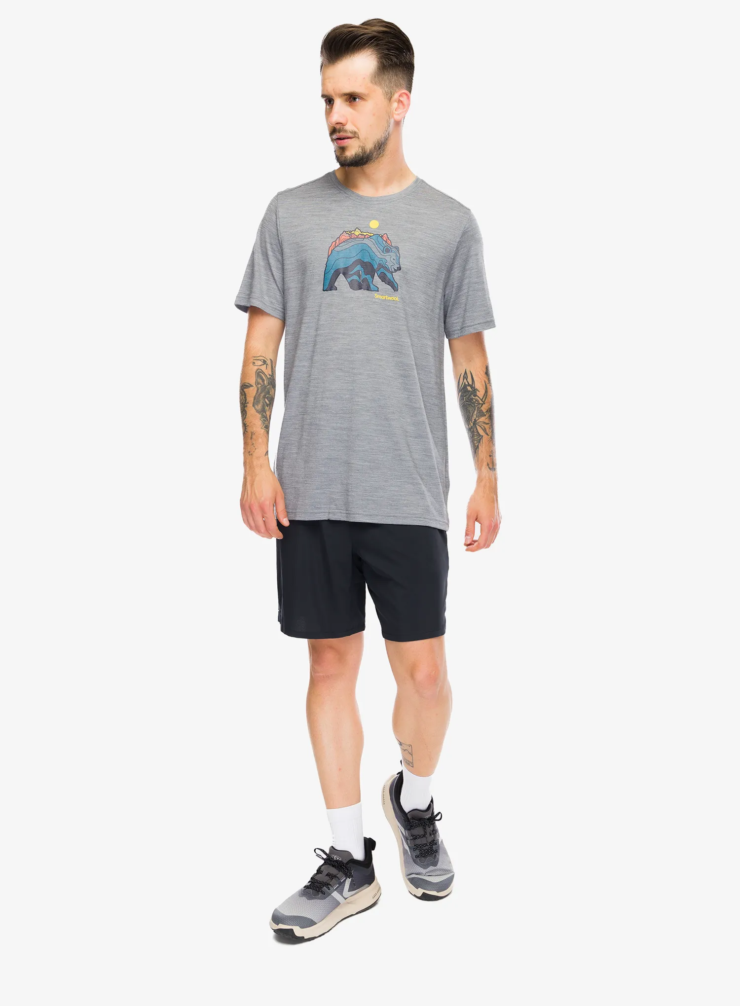 Tričko s potiskem Smartwool Bear Strata Active Short Sleeve Graphic Tee - light gray heather