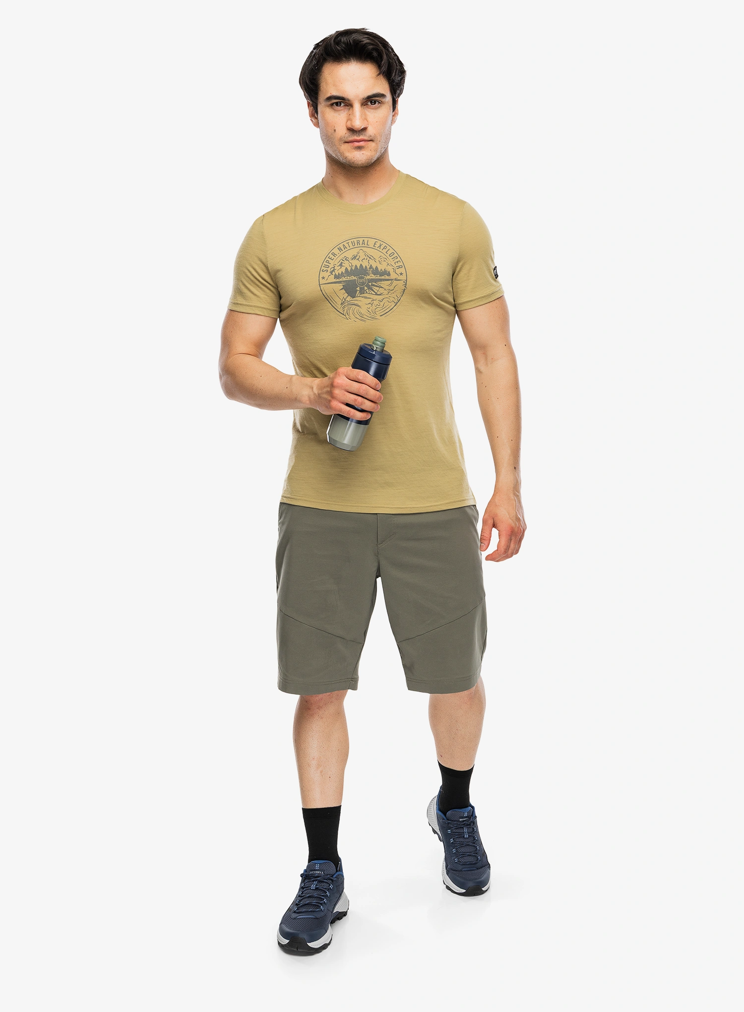 Tričko s potiskem Super.natural Exploring Tee - sahara/cashmere grey melange