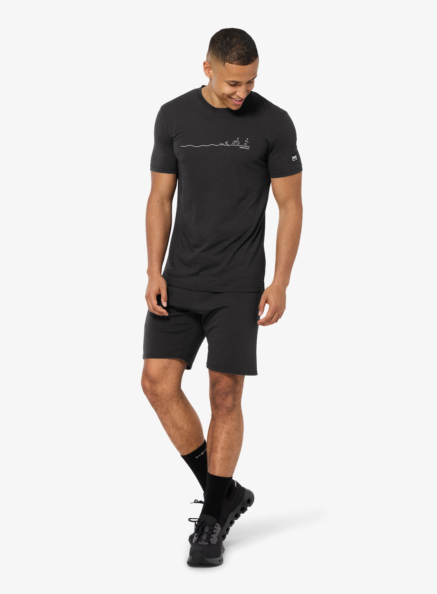 Tričko s potiskem Super.natural Tri Tee - jet black/vapor grey
