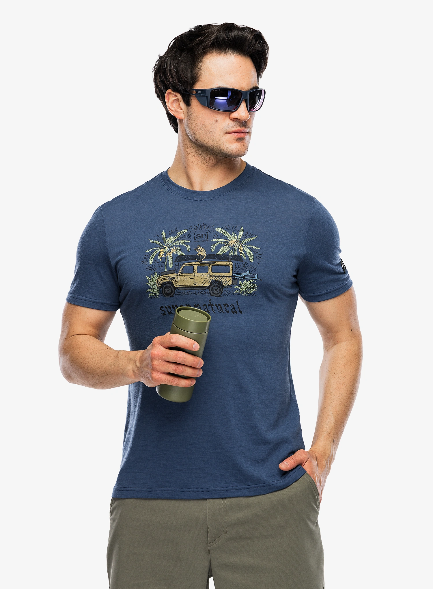 Tričko s potiskem Super.natural Tropicar Tee - ocean blue/various