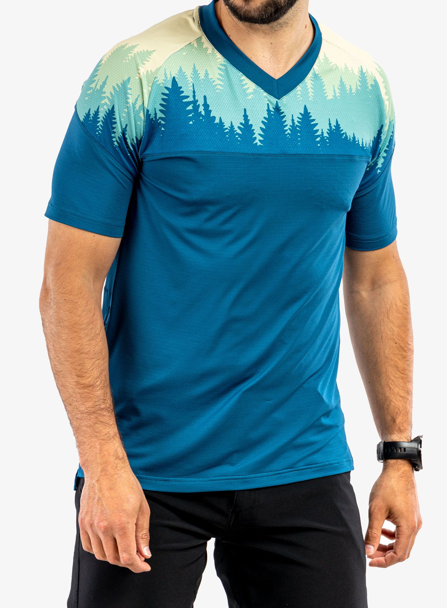 Cyklistické tričko Sensor Helium Jersey SS - saphire/trees