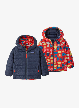 Dětská bunda Patagonia Baby Reversible Down Sweater Hoody - forest being/sizzle red