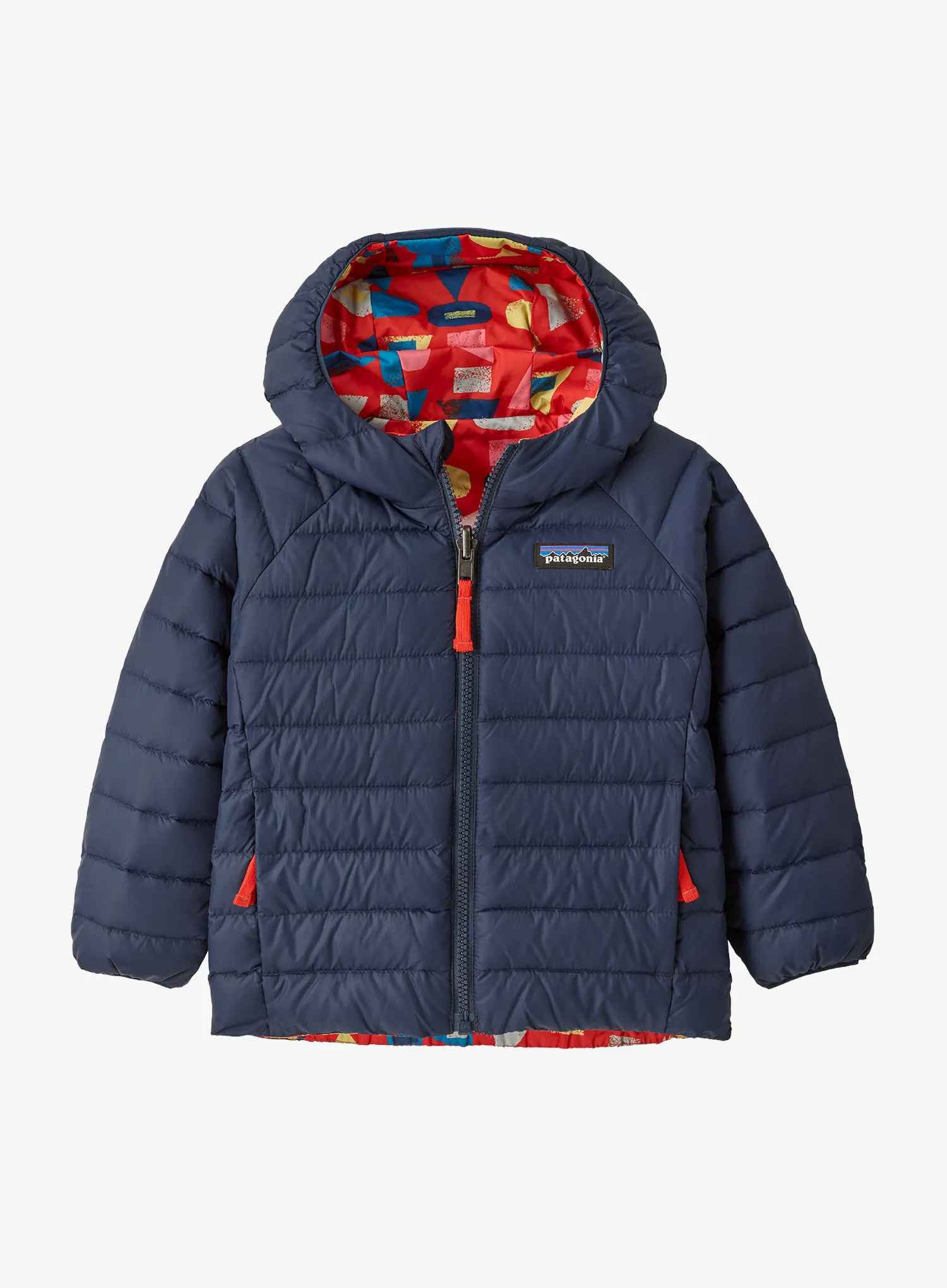 Dětská bunda Patagonia Baby Reversible Down Sweater Hoody - forest being/sizzle red