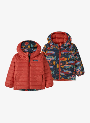 Dětská bunda Patagonia Baby Reversible Down Sweater Hoody - salmon energy/ink black