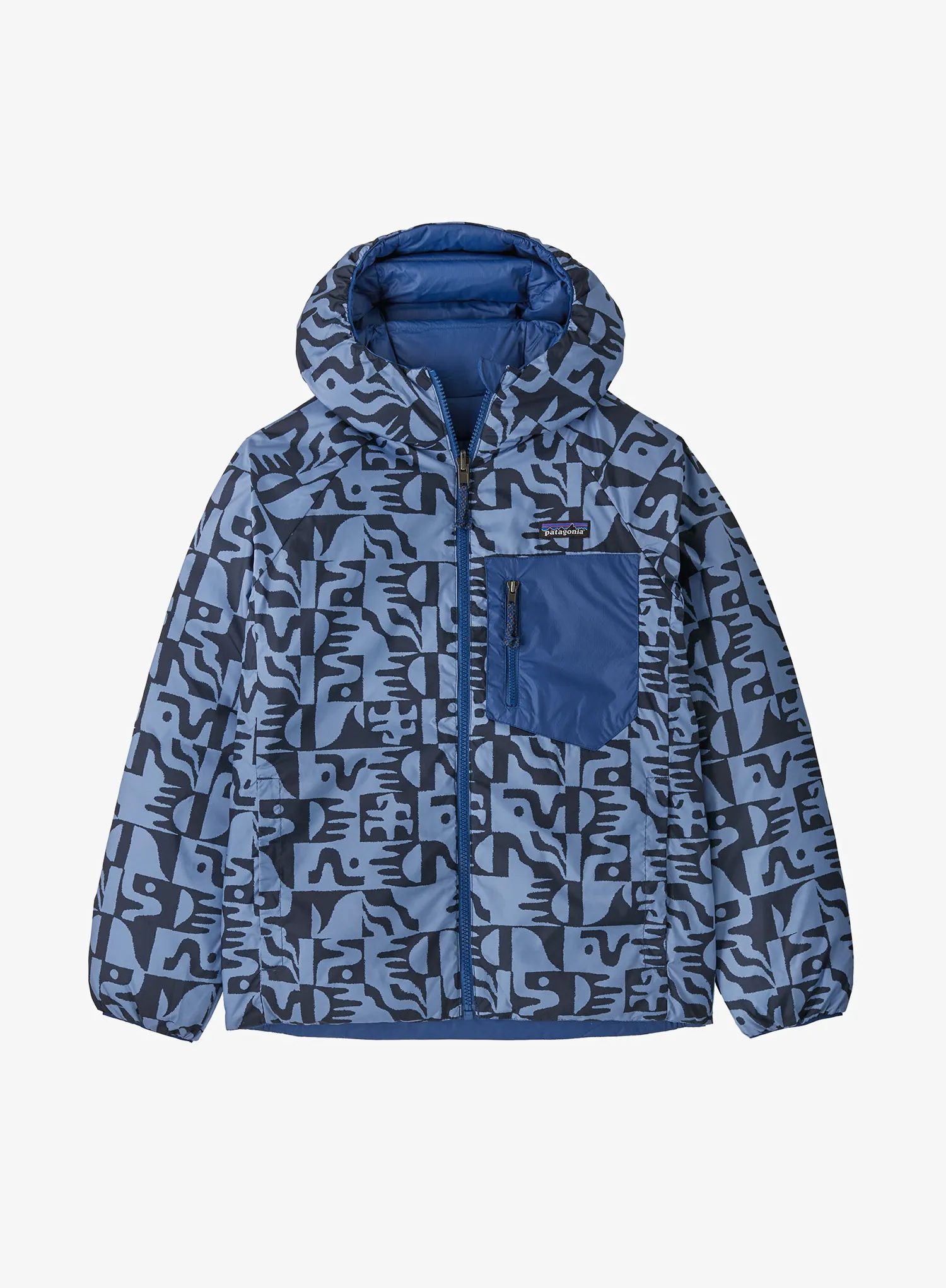 Dětská bunda Patagonia Reversible Down Sweater Hoody - mother tree/sunken blue