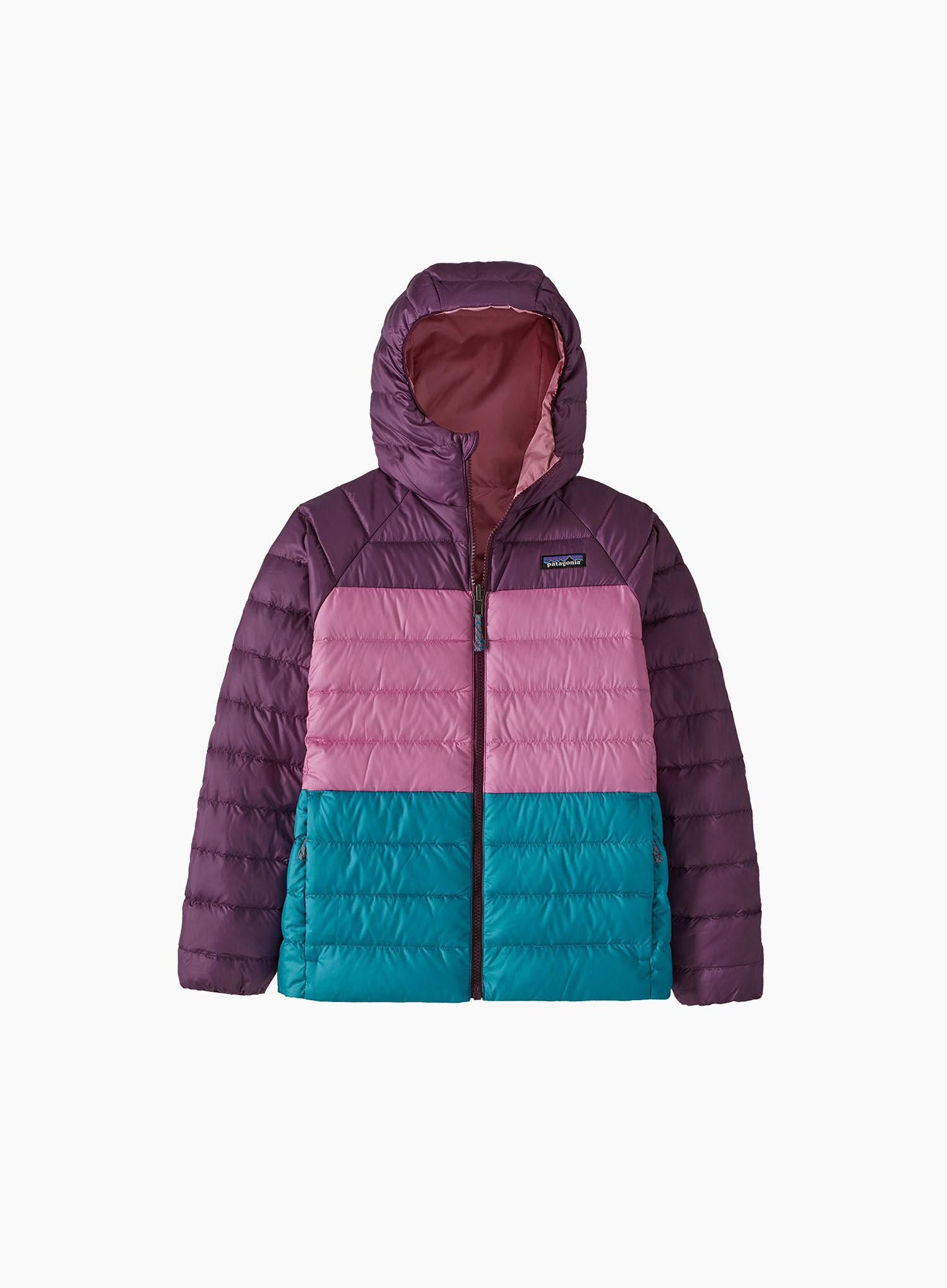 Dětská bunda Patagonia Reversible Down Sweater Hoody - planet pink