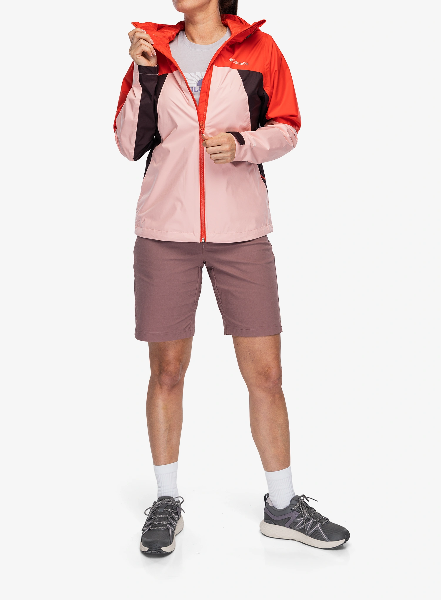 Dámská bunda do deště Columbia Inner Limits IV Jacket - pink sand/poppy red/moonvista