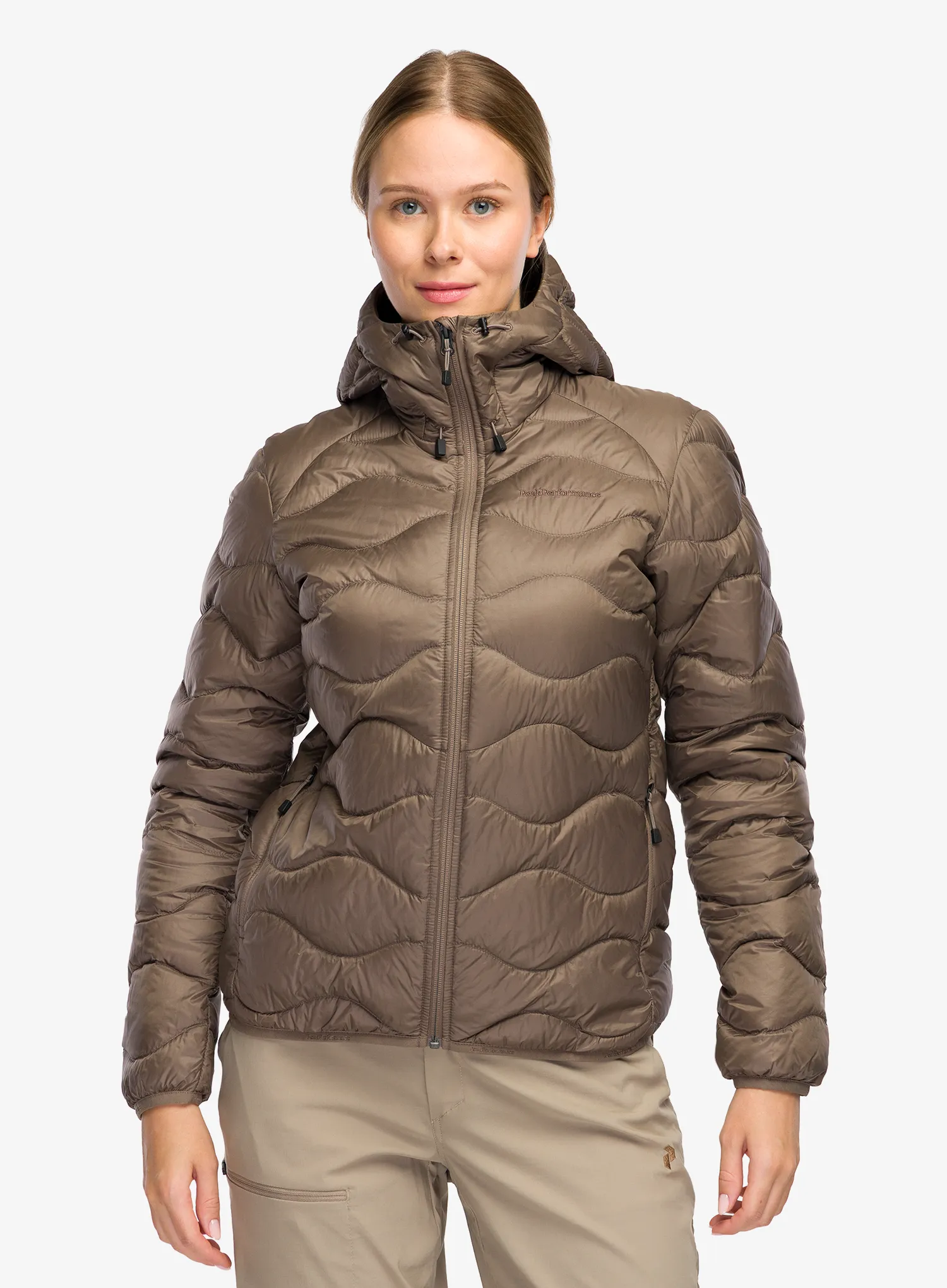 Dámská péřová bunda Peak Performance Helium Down Hood Jacket - terrain tan