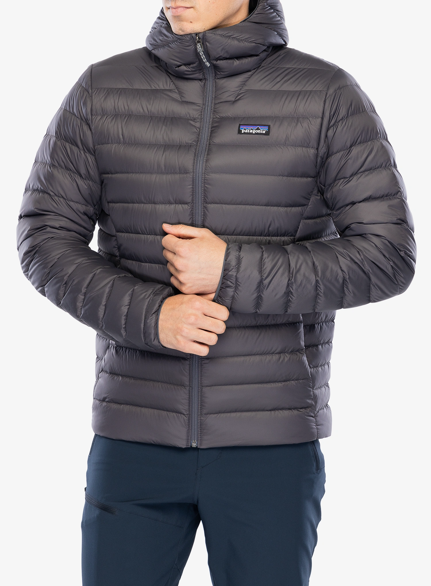 Péřová bunda Patagonia Down Sweater Hoody - forge grey