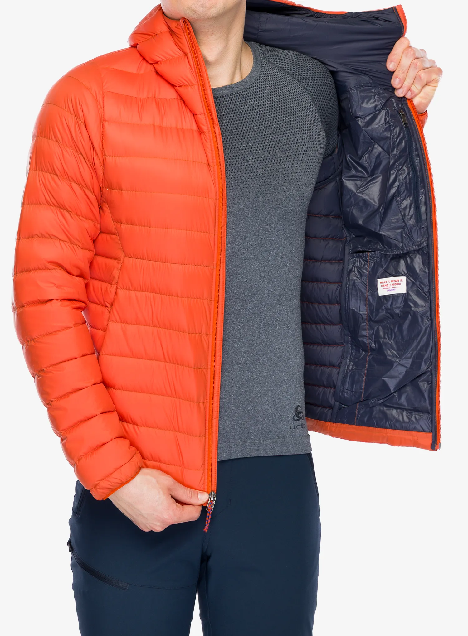 Péřová bunda Patagonia Down Sweater Hoody - pollinator orange